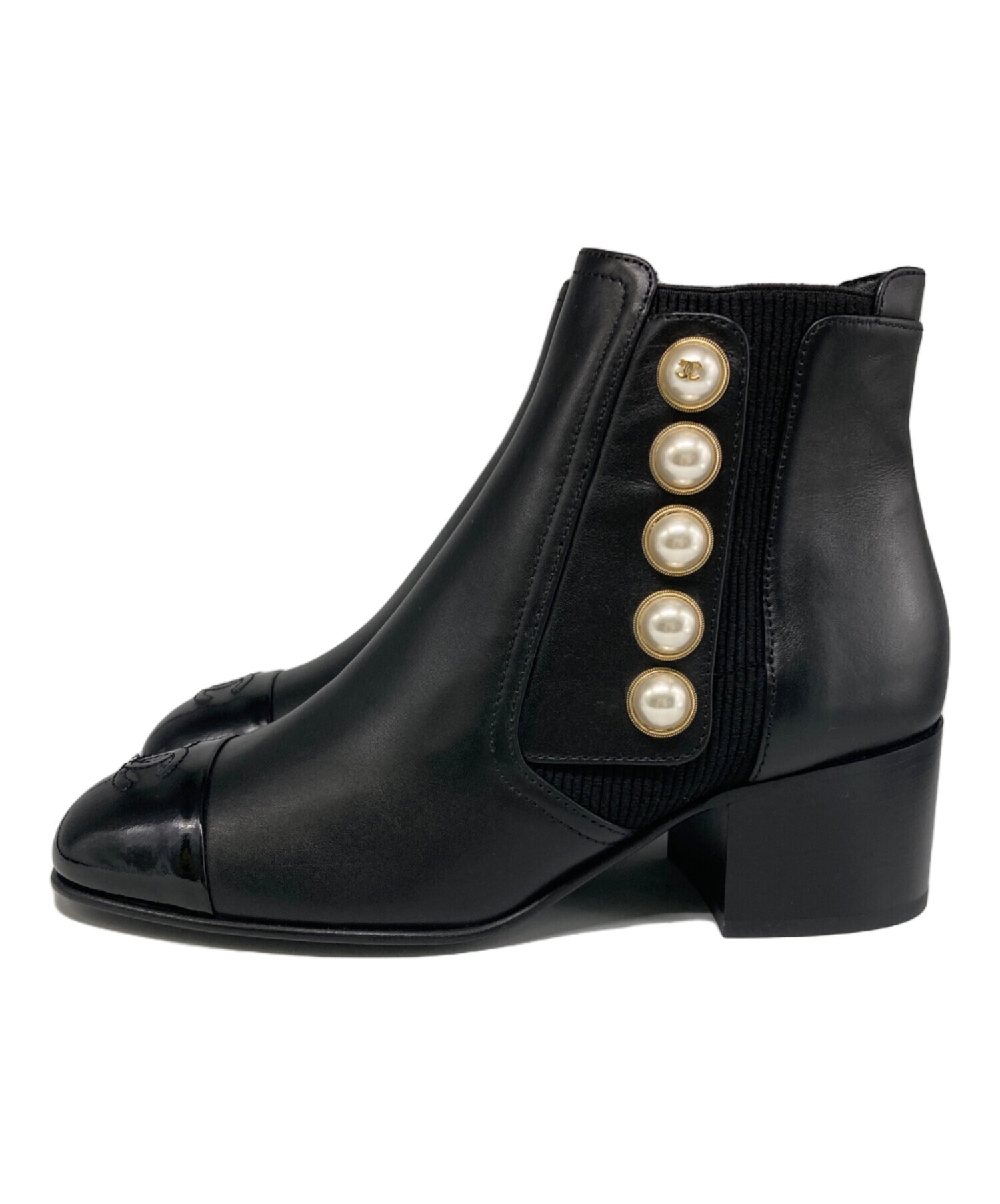 CHANELシャネル サイドゴアブーツ 38サイズ 中古・古着通販】CHANEL (シャネル) イミテーションパールサイドゴア