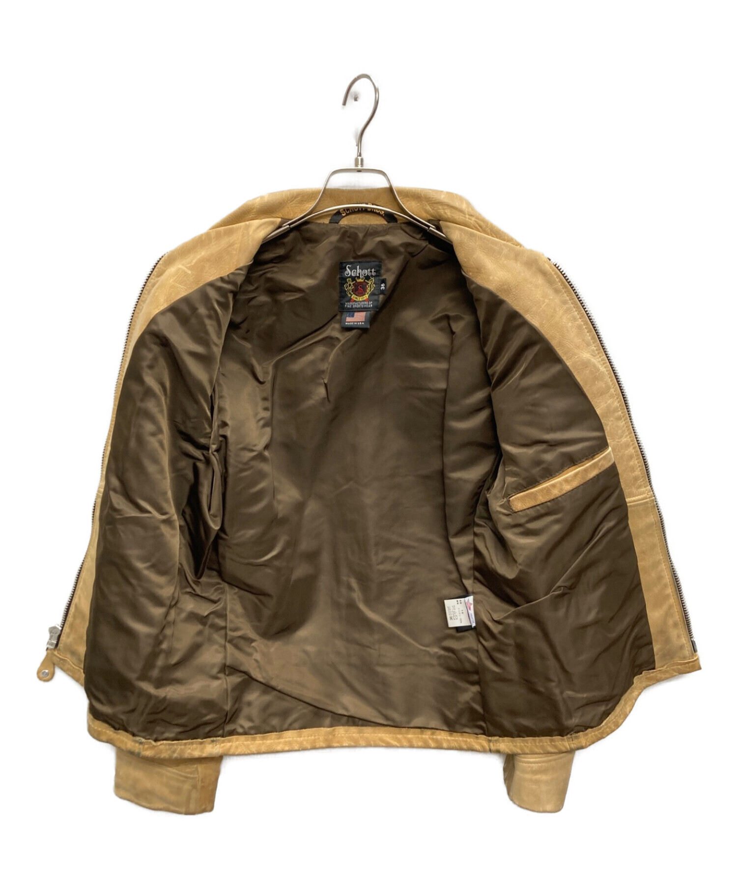 Schott ショット レザートラックジャケット ベージュ レザージャージ 中古・古着通販】Schott (ショット) TRUCKER JACKET(レザートラッカー
