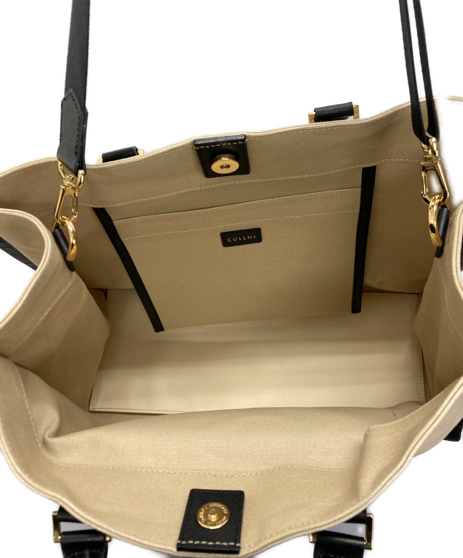 中古・古着通販】CULLNI (クルニ) Leather Trimmed Canvas Handbag 