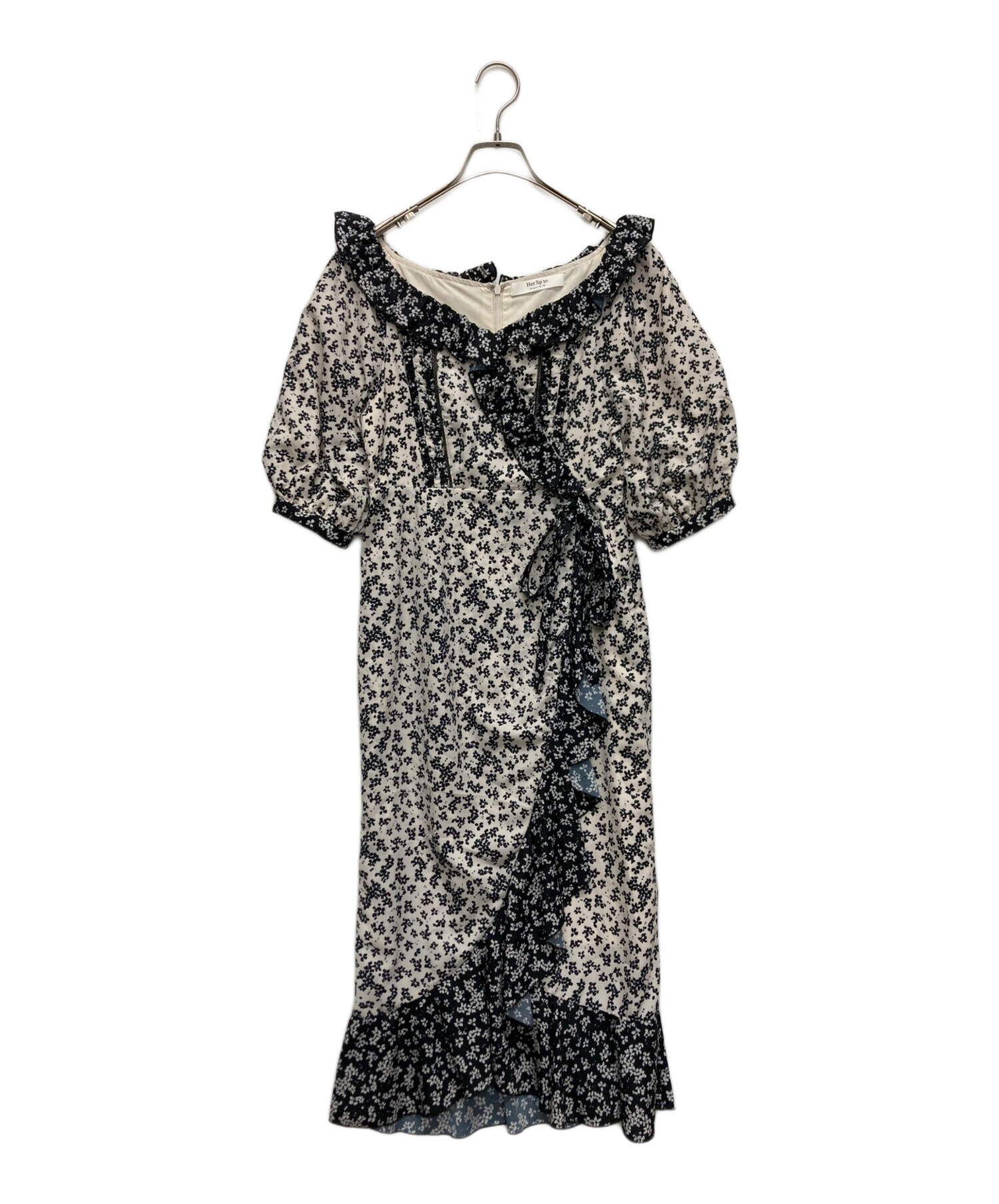 Her lip to ハーリップトゥ Ruffle Wrap Rib Knit Dress S リブニット ドレス 小嶋陽菜 茶 長袖 ワンピース ピンク ベージュ