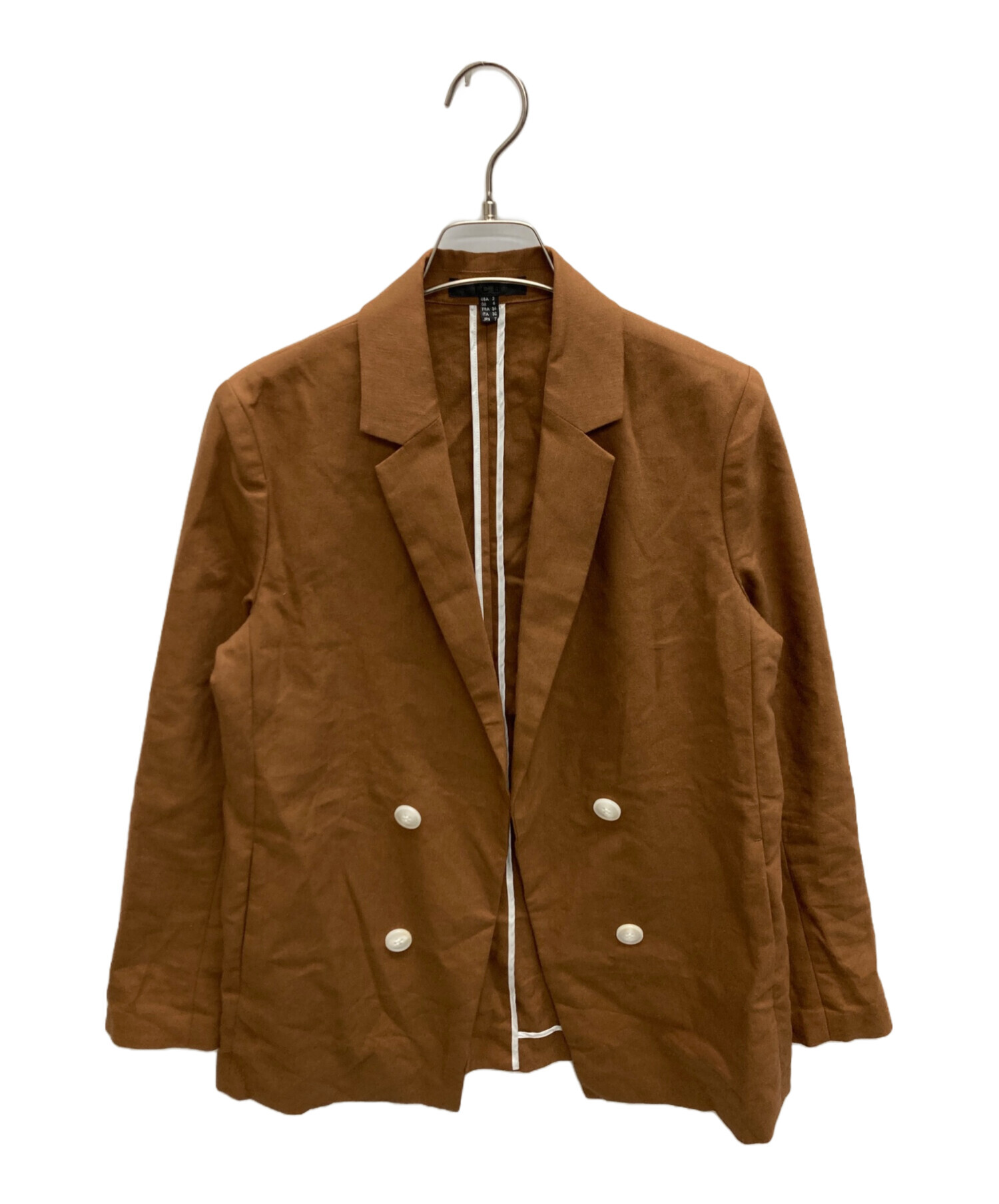 人気 ICB アイシービー ノーカラー ダブルブレスト ジャケット 麻混 中古・古着通販】icB (アイシービー) Cluster Linen ダブルブレスト