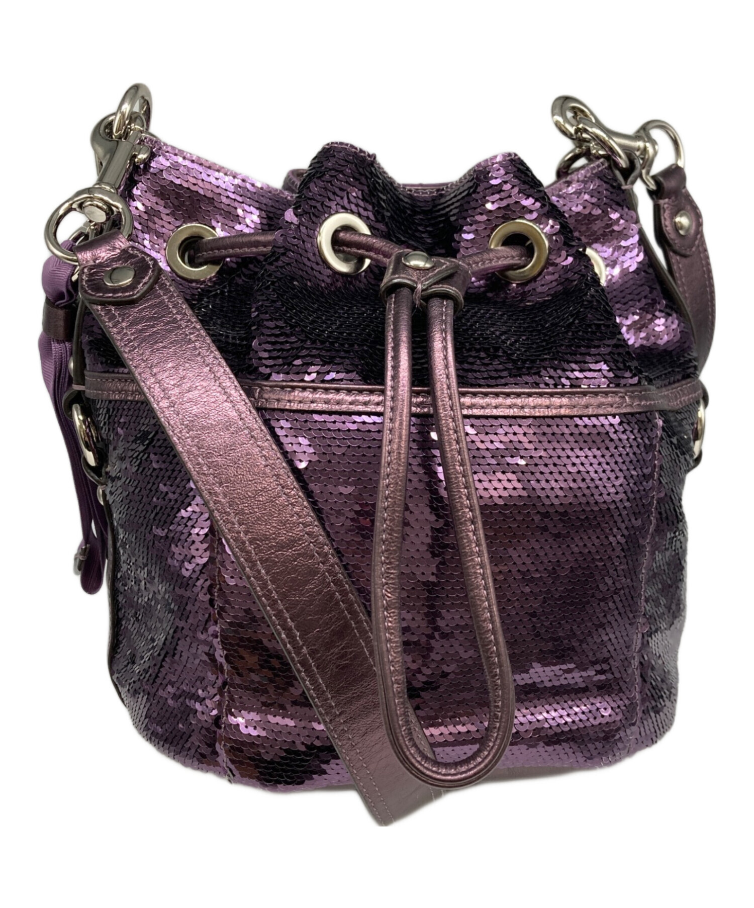 中古・古着通販】COACH (コーチ) スパンコール巾着ハンドバッグ 