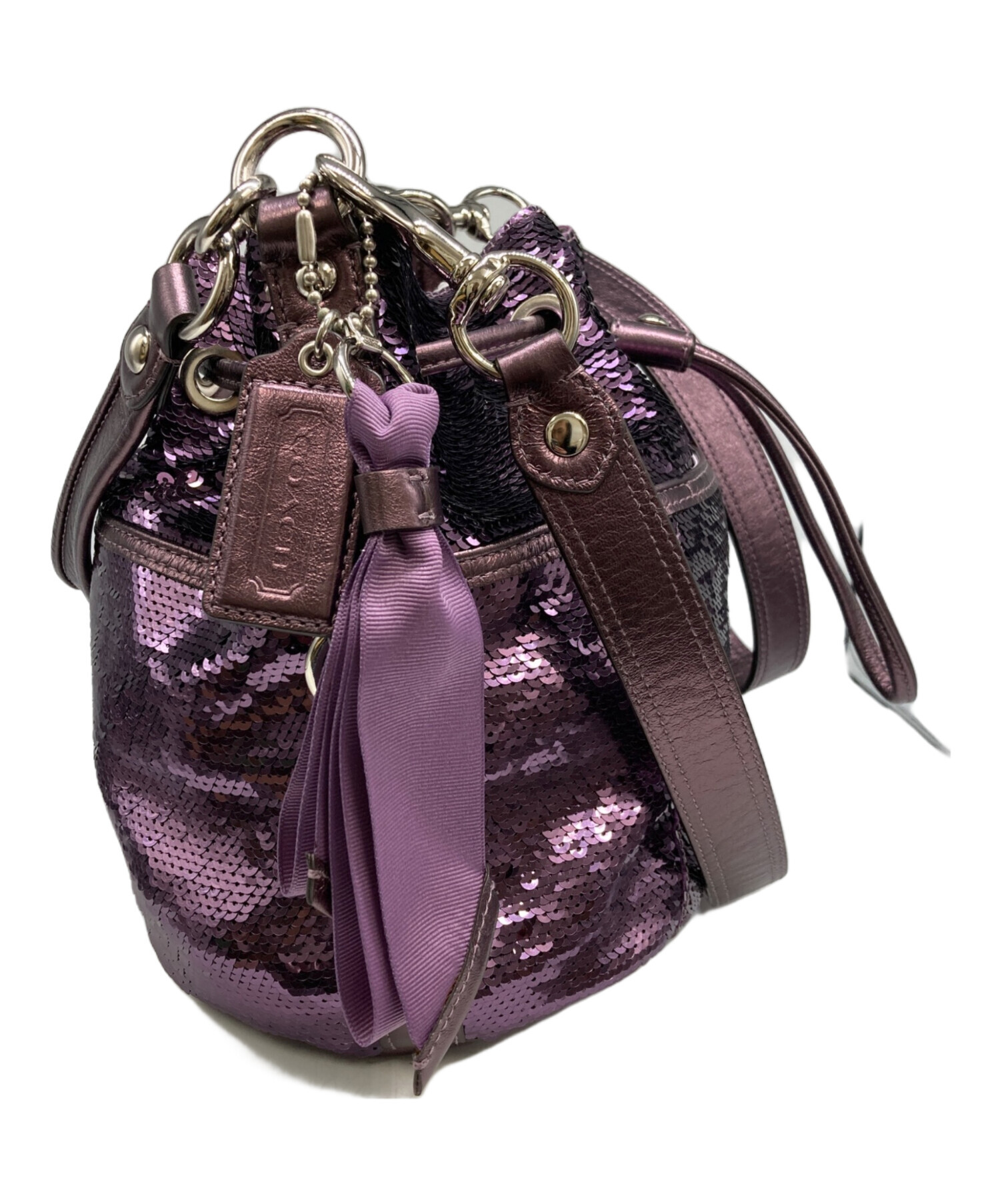 中古・古着通販】COACH (コーチ) スパンコール巾着ハンドバッグ 