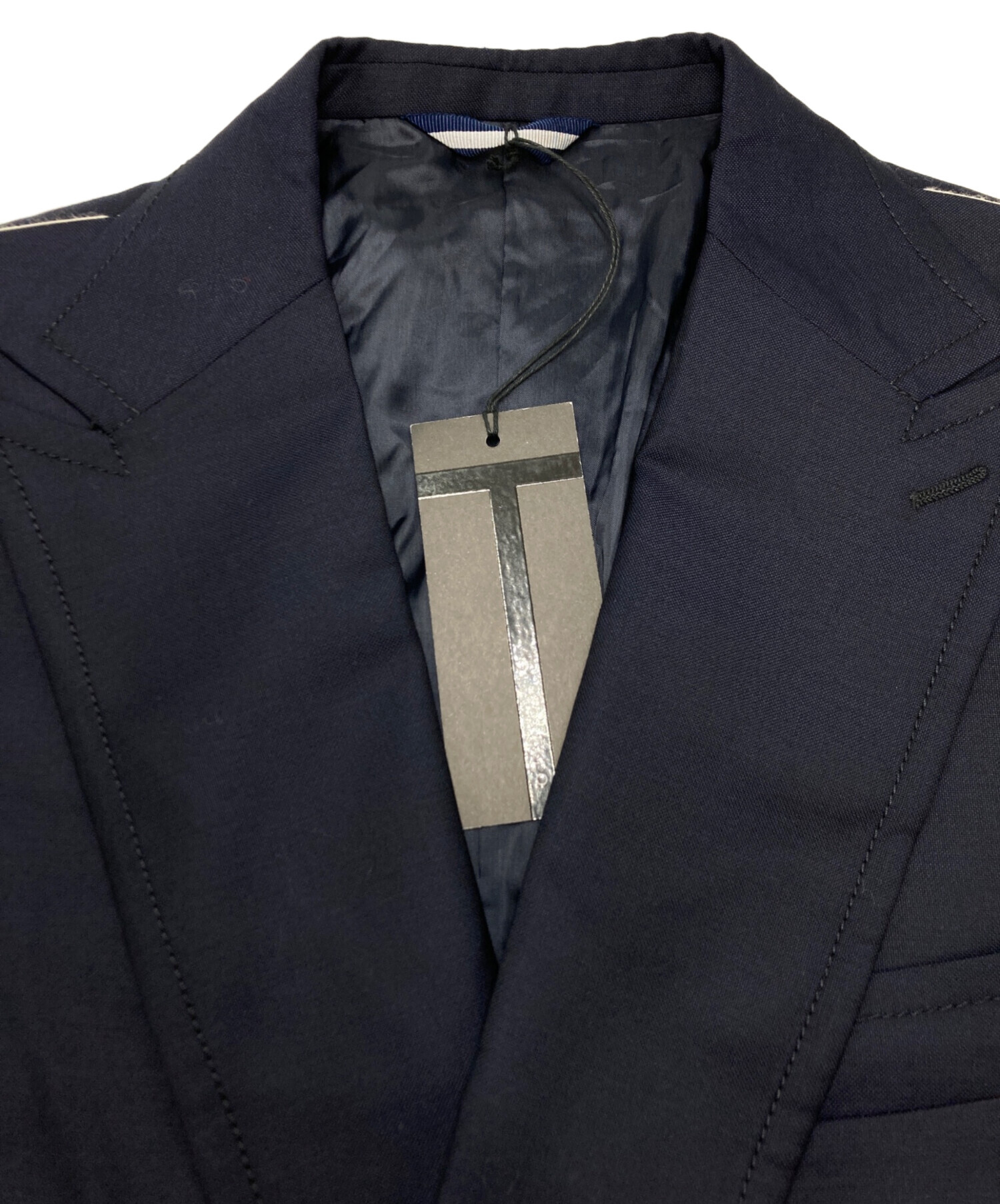 美品 【トネッロ TONELLO】 シングル1つボタン ストライプ柄 シルク混 スーツ (メンズ) 秋冬♪ size50 ブラック P1ADA ◎3MS3526◎ TONELLO - TONELLOトネッロ ピークドラペルアイボリースモーキング