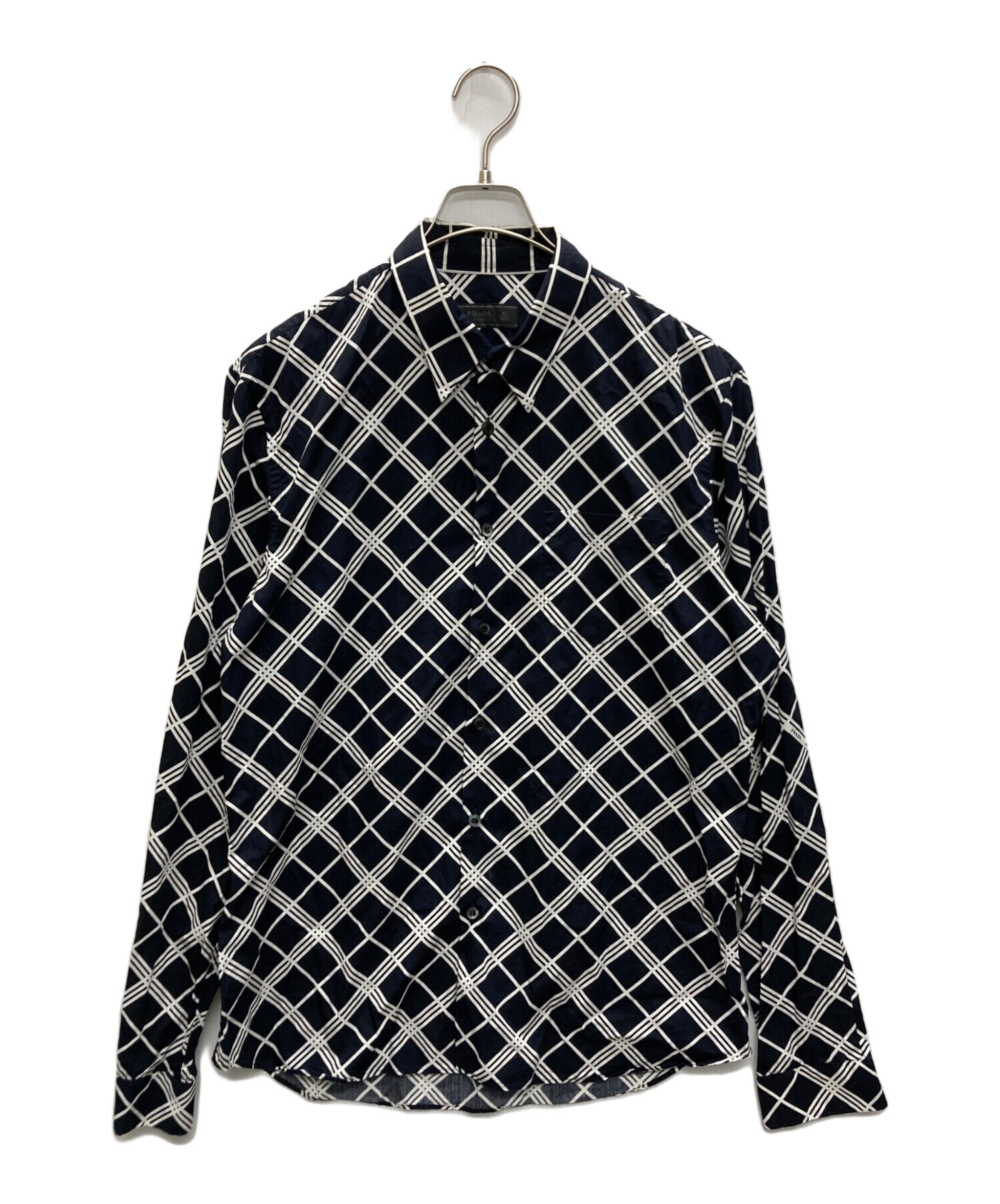 中古・古着通販】PRADA (プラダ) チェックシャツ ブラック×ホワイト