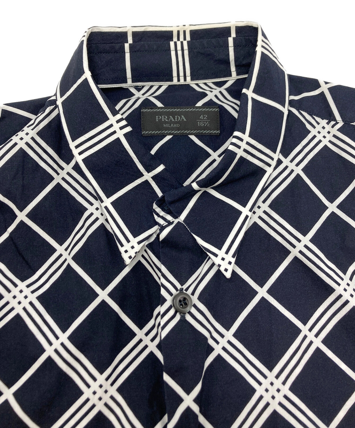中古・古着通販】PRADA (プラダ) チェックシャツ ブラック×ホワイト