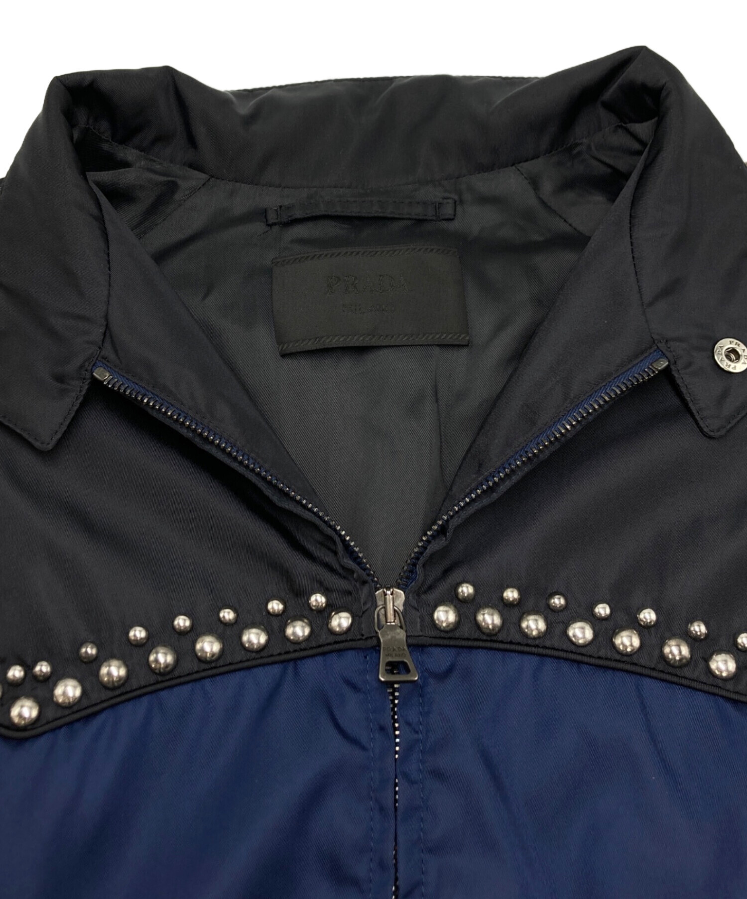 中古・古着通販】PRADA (プラダ) スタッズブルゾン ネイビー サイズ