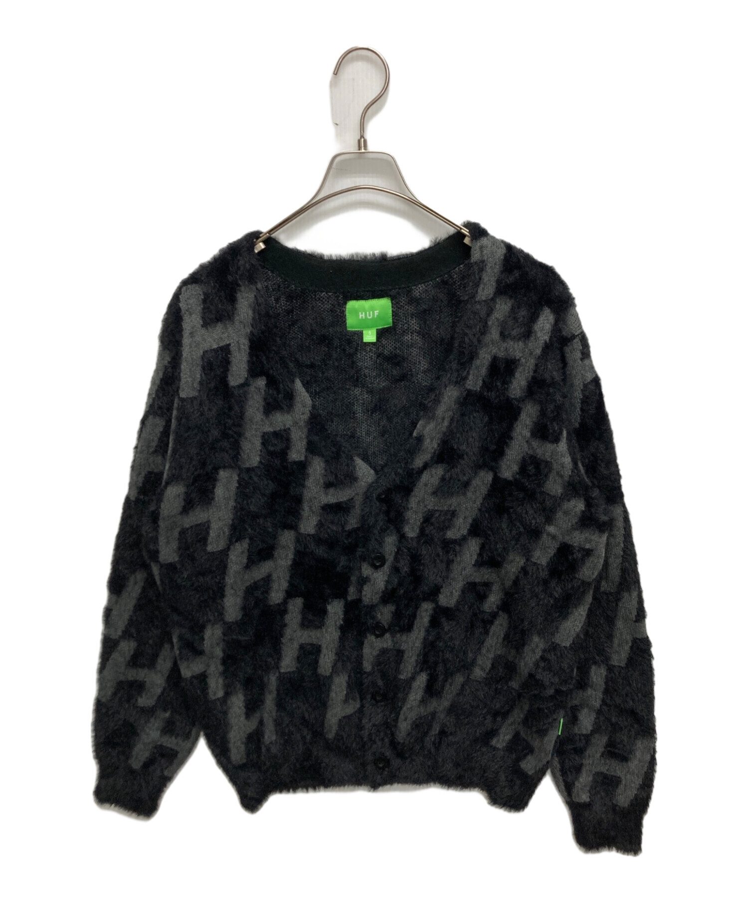 中古・古着通販】HUF (ハフ) Monogram CARDIGAN ブラック×グレー 
