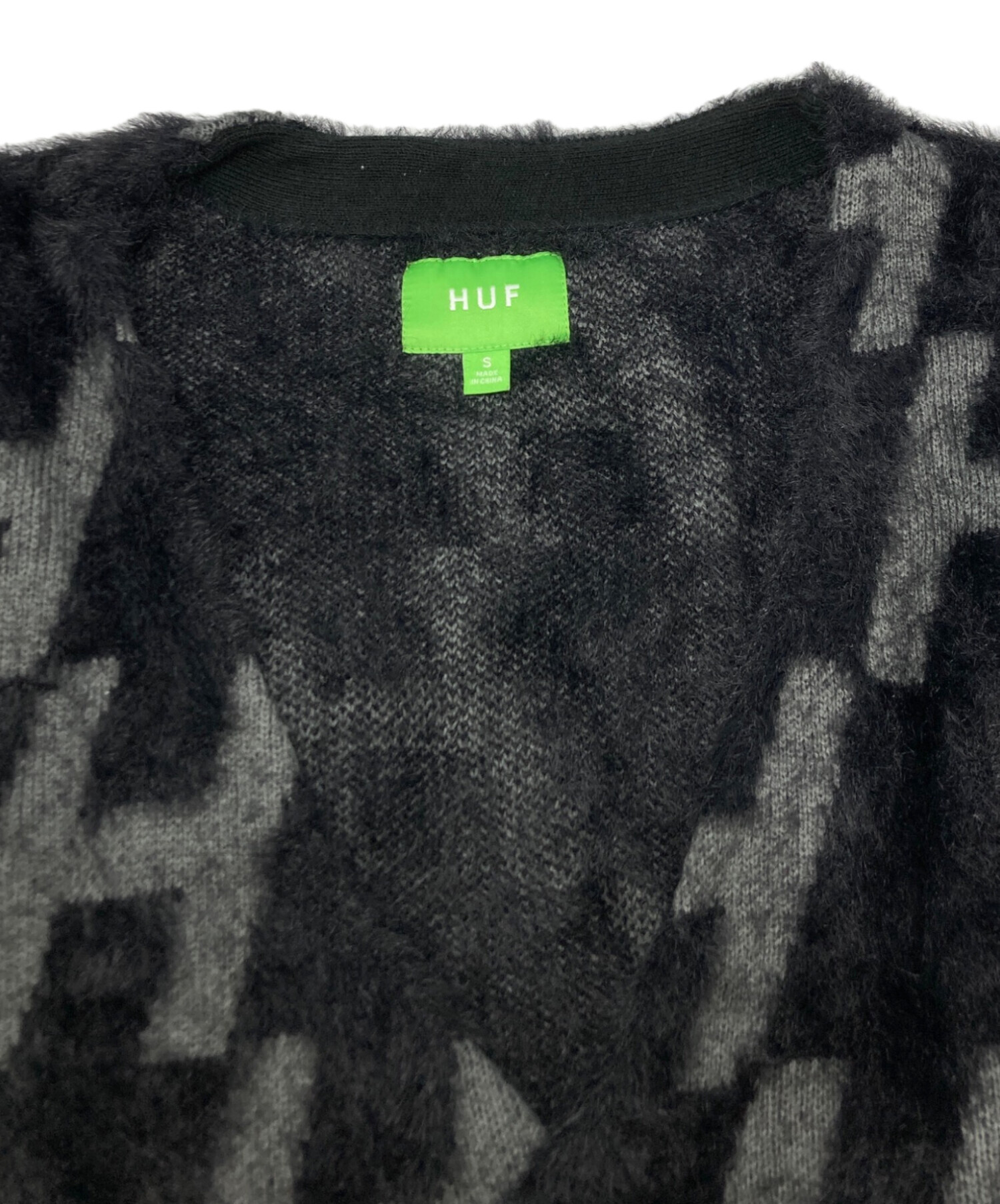 中古・古着通販】HUF (ハフ) Monogram CARDIGAN ブラック×グレー 