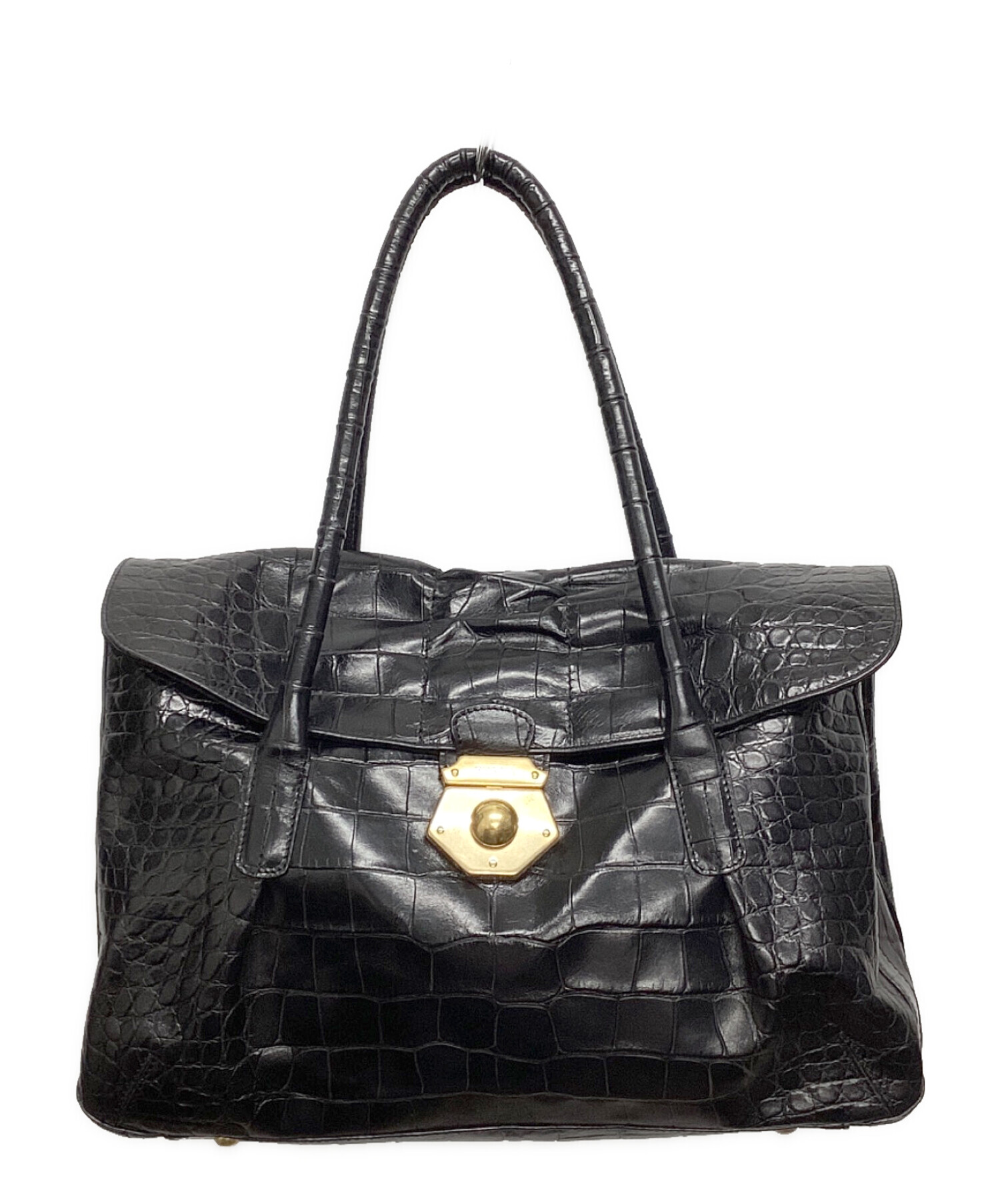 中古・古着通販】FURLA (フルラ) 型押しハンドバッグ ブラック 