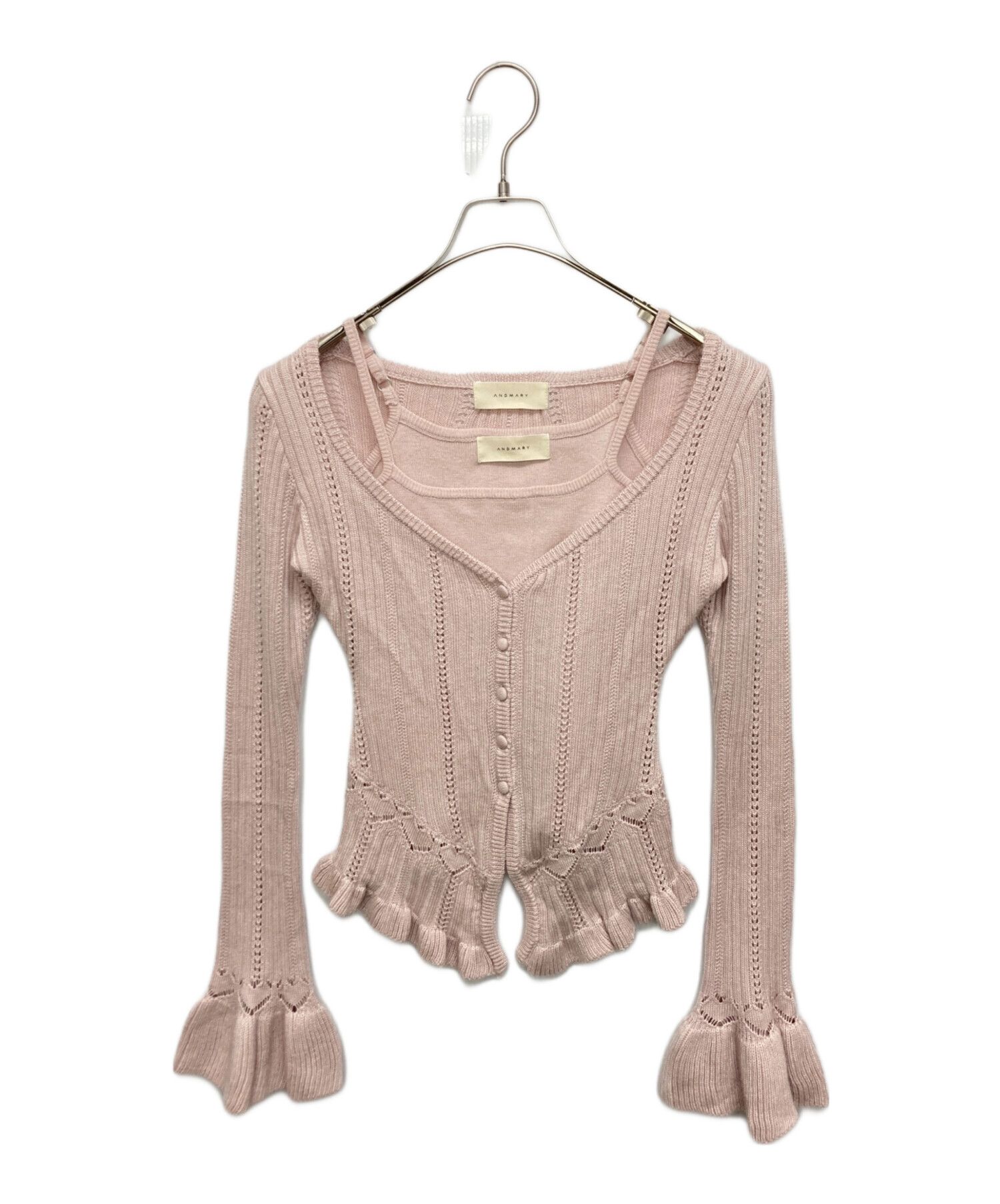 トップス andmary Heart crochet knit set up pink ANDMARY】Heart crochet knit set up
