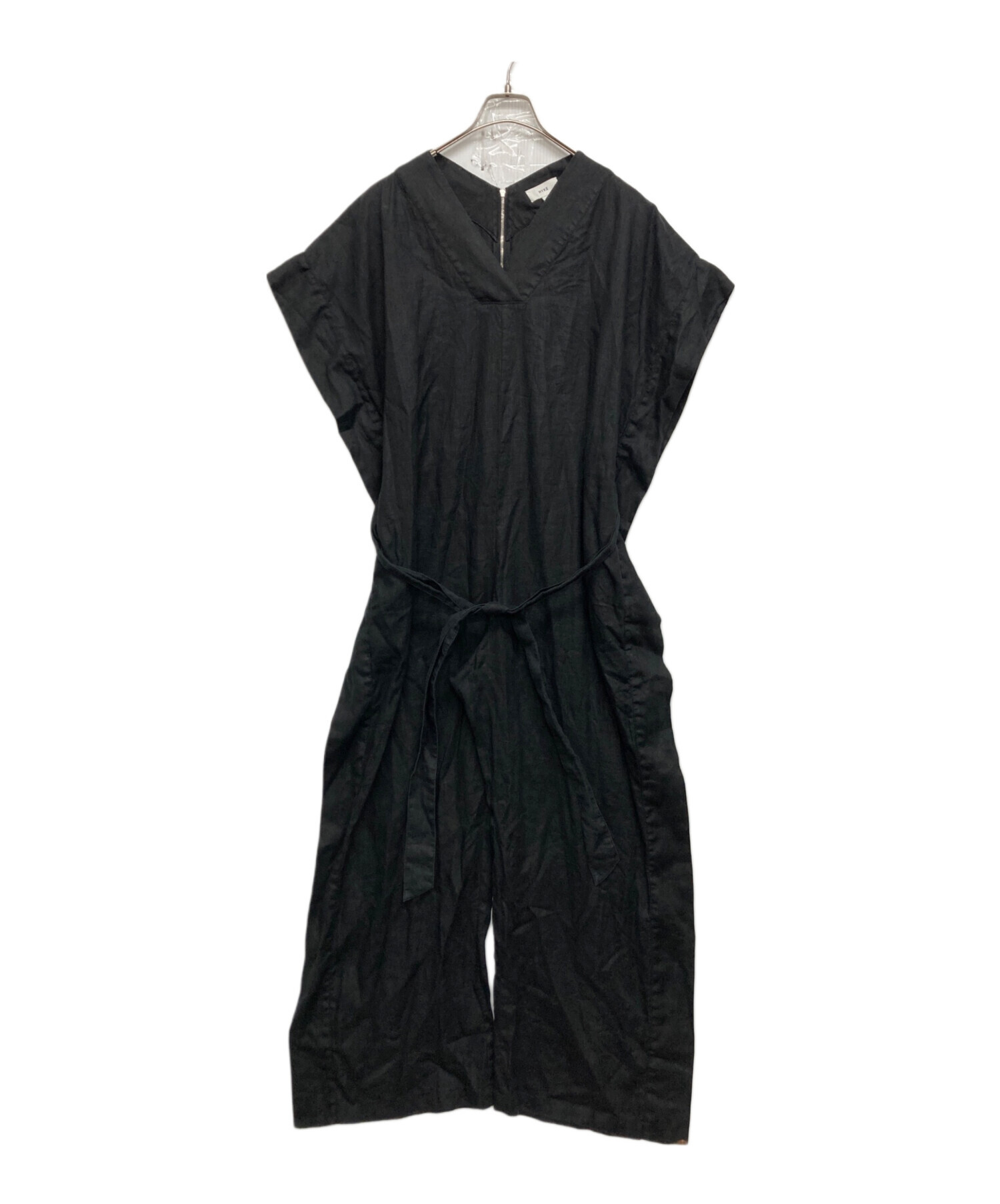 中古・古着通販】HYKE (ハイク) LINEN JUMPSUIT ブラック サイズ:SIZE