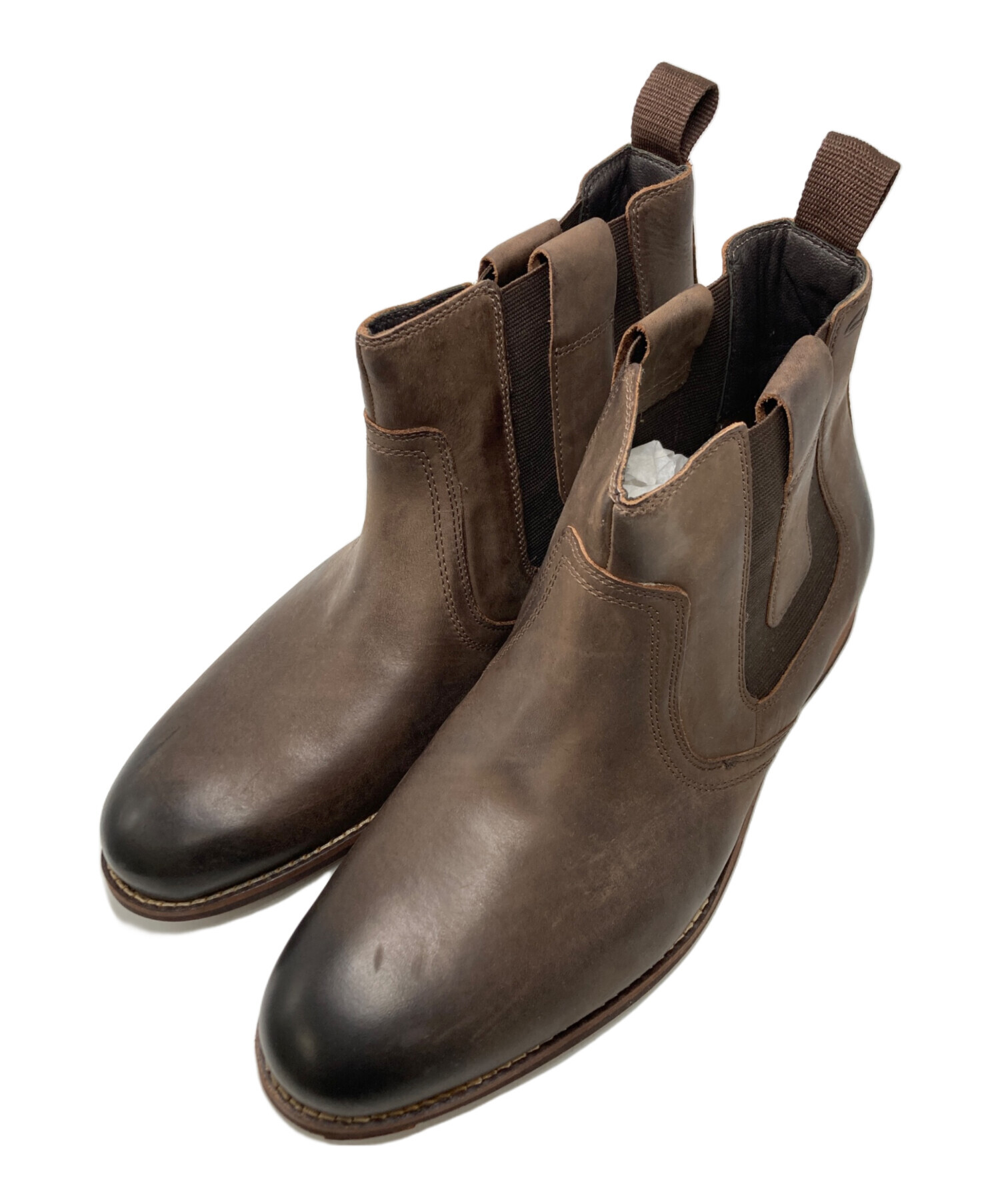 Clarks レザームラ加工プレーントゥレザー ブラウンサイドゴアブーツ Clarks レザームラ加工プレーントゥレザー ブラウンサイドゴア