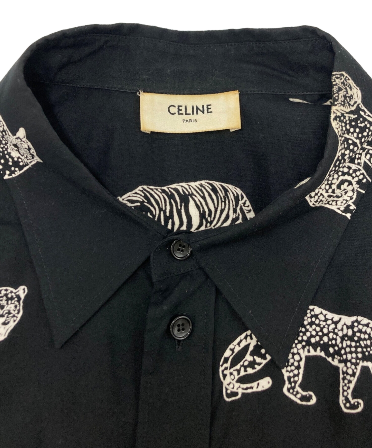 ✨️CELINE シルク ロゴ総柄 シェルボタン 長袖 ブラウス 2XL CELINE セリーヌ レーヨン 総柄 シャツ 長袖 46 グリーン L CELINE
