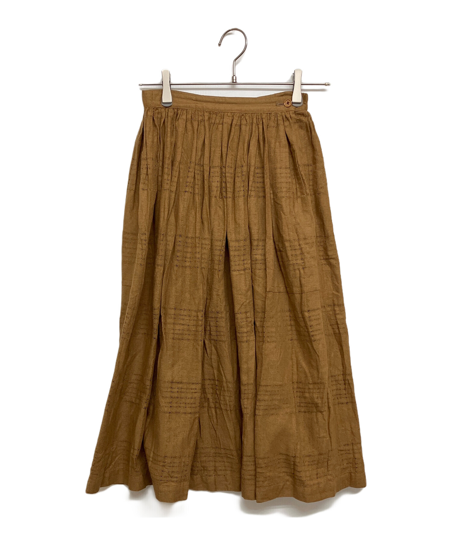 イッセイミヤケ ロングプリーツスカート Mサイズ ブラウン 中古・古着通販】ISSEY MIYAKE (イッセイミヤケ) ギャザースカート