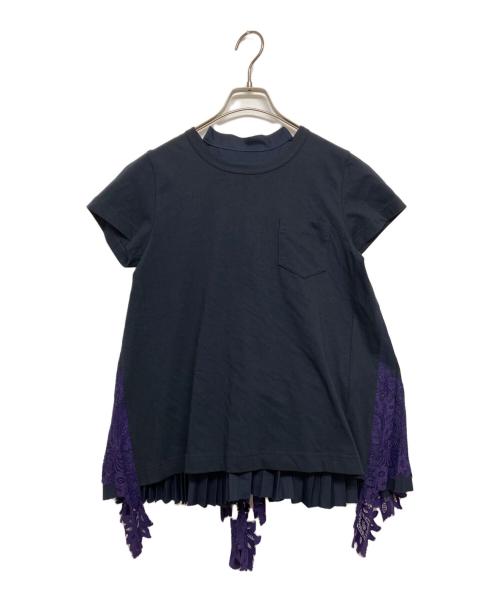 Sacai サカイ 半袖ニット 切り替え フリンジ レイヤード シャツ ネイビー 17-02945 レディース sacai（サカイ） ペイズリー 異素材切り替え 半袖 ワンピース