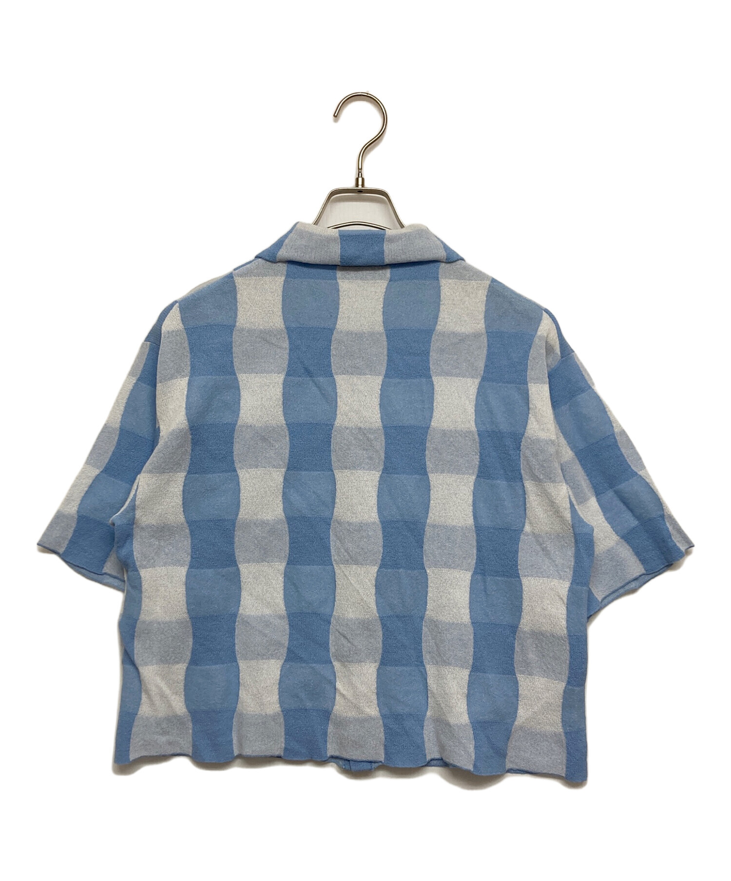 中古・古着通販】NKNIT (ンニット) CHECKER PATTERN KNIT SHIRT ブルー 