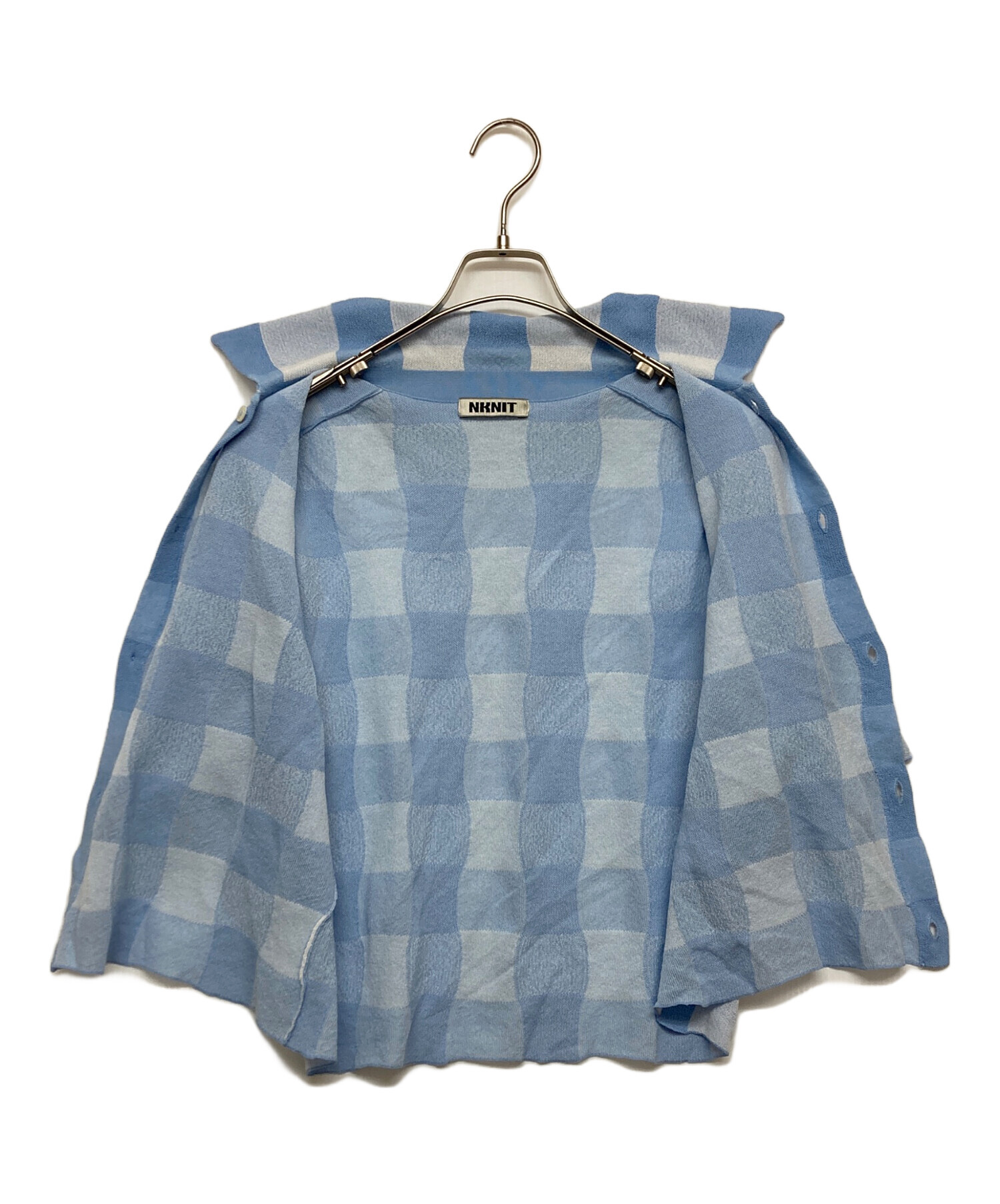 中古・古着通販】NKNIT (ンニット) CHECKER PATTERN KNIT SHIRT ブルー