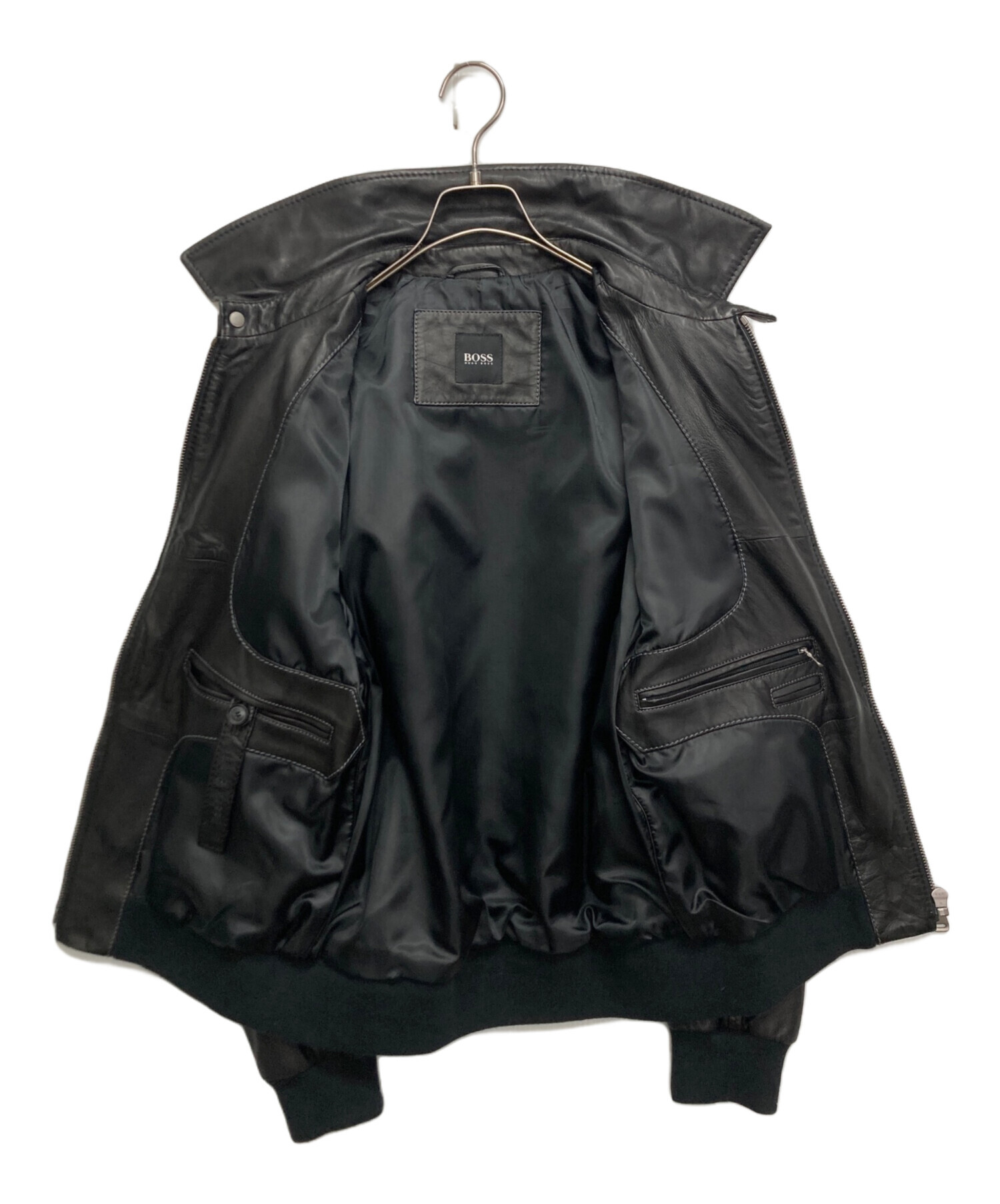 中古・古着通販】BOSS (ボス) ラムレザージャケット ブラック サイズ