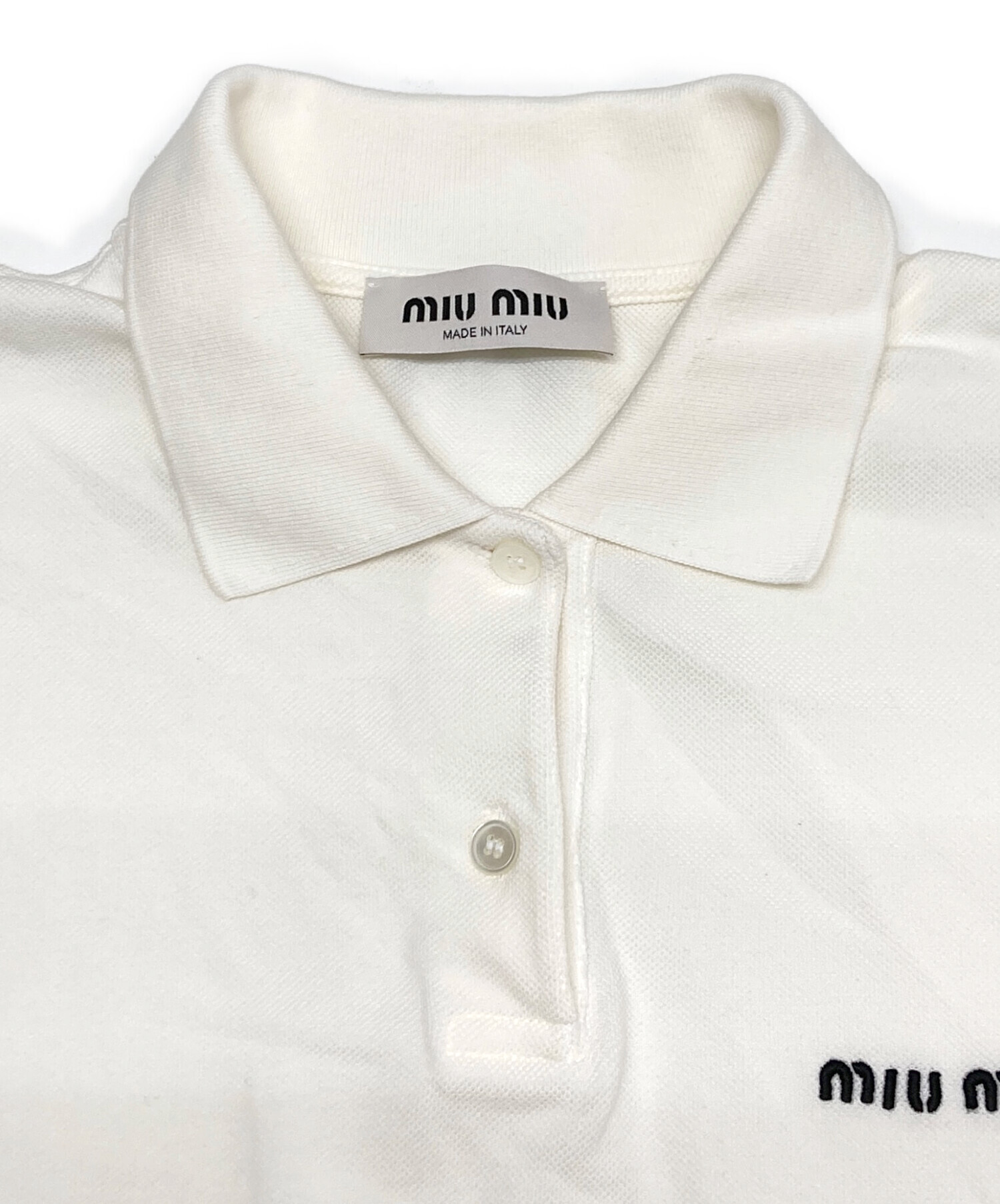 新品 MIUMIU 2025SS 完売 コットンピケ ポロシャツ 白襟 ネイビー MIU
