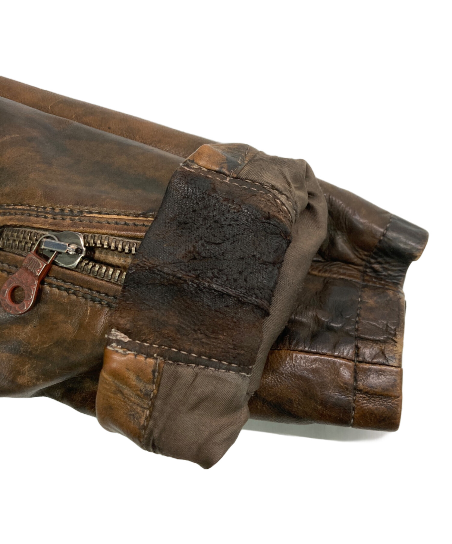 美中古 DIESEL ディーゼル サイド編上げレザーダブルライダース 茶 美中古 DIESEL ディーゼル サイド編上げレザーダブルライダース 茶