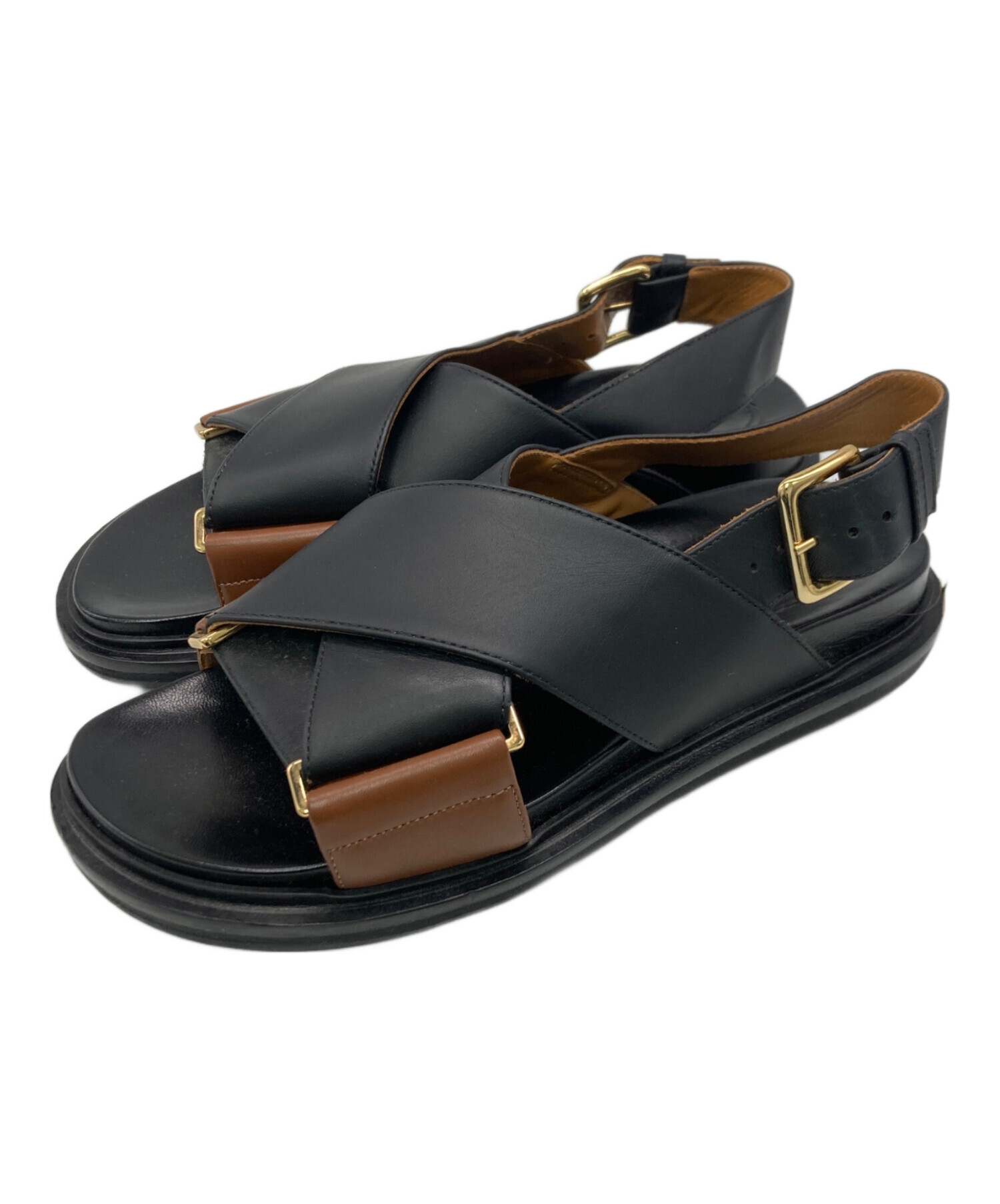 MARNIマルニ サンダル　36 イタリア製　レザー　ブラック　中古 中古・古着通販】MARNI (マルニ) レザー クリスクロスサンダル
