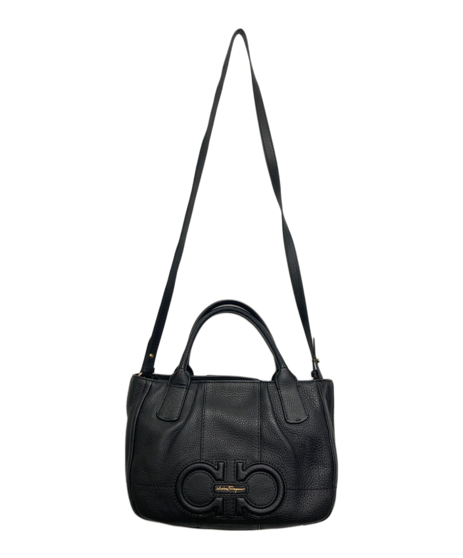 サルヴァトーレフェラガモ ガンチーニ ショルダーバッグ トートバッグ E217663 ブラック レザー Salvatore Ferragamo 【中古】 中古・古着通販】Salvatore Ferragamo (サルヴァトーレ フェラガモ