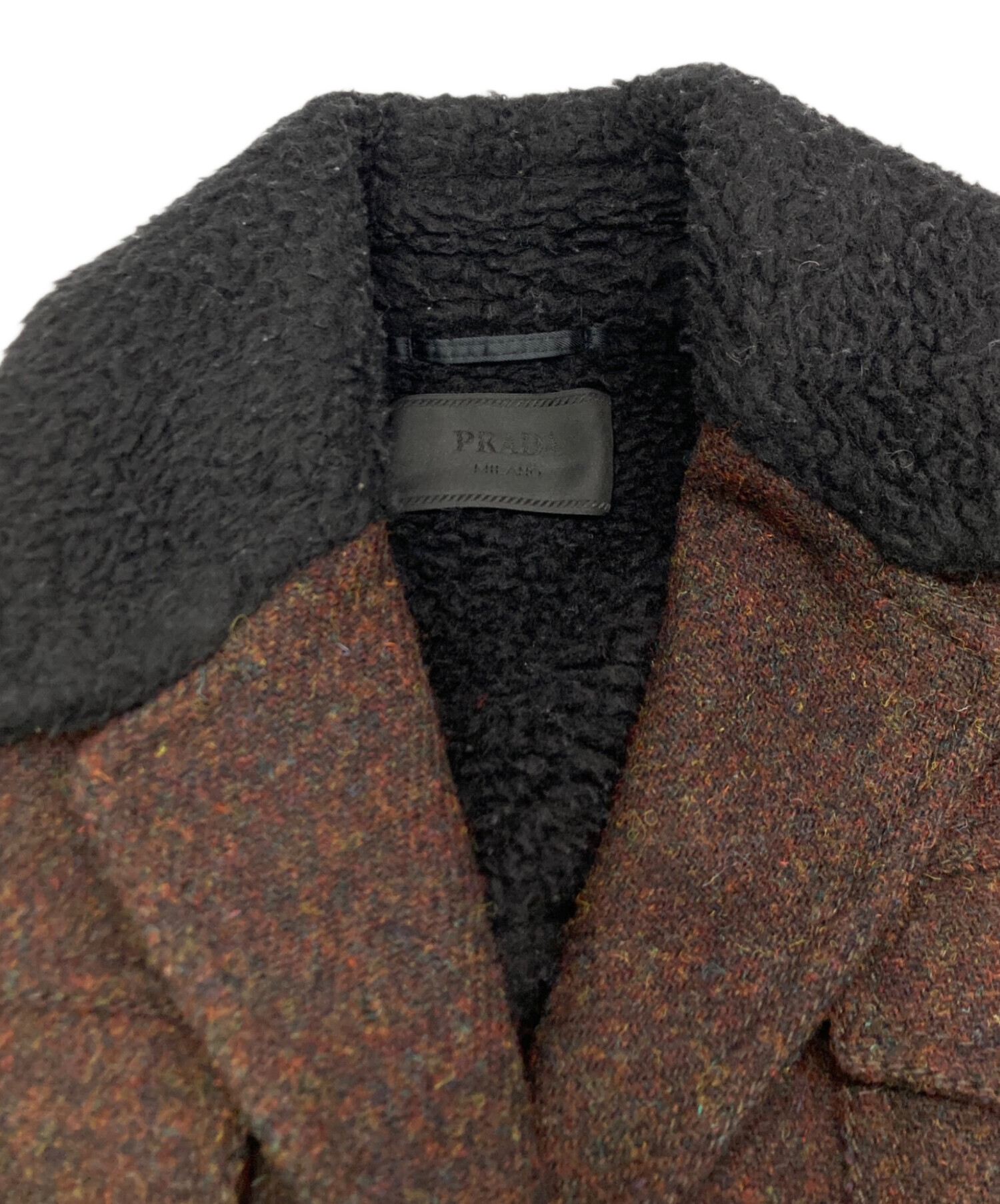 中古・古着通販】PRADA (プラダ) レザー切替ツイードコート ブラウン