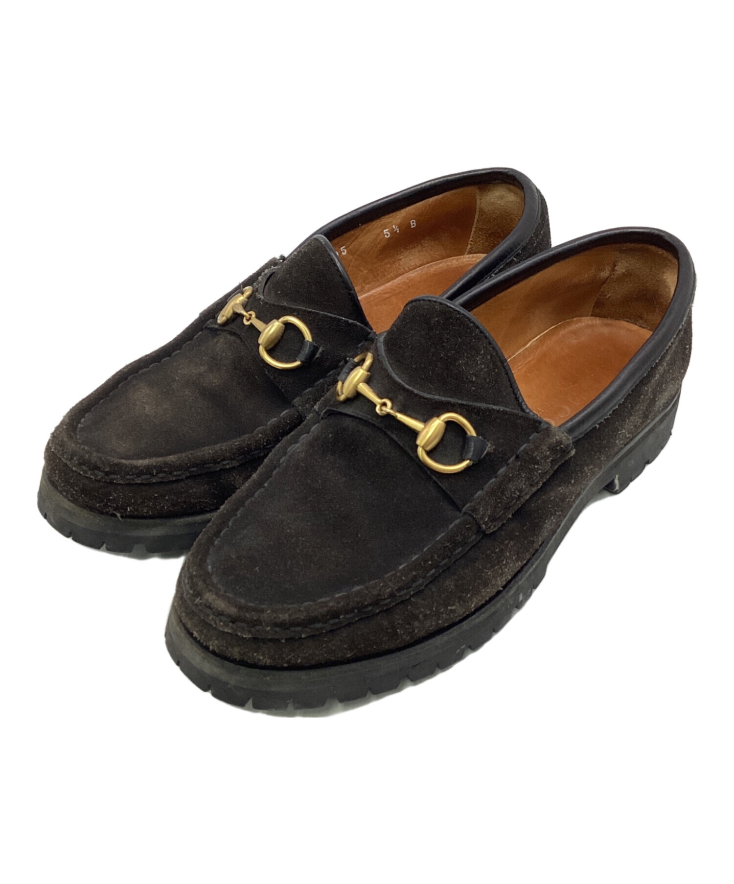 中古・古着通販】GUCCI (グッチ) スエードビットローファー ブラウン