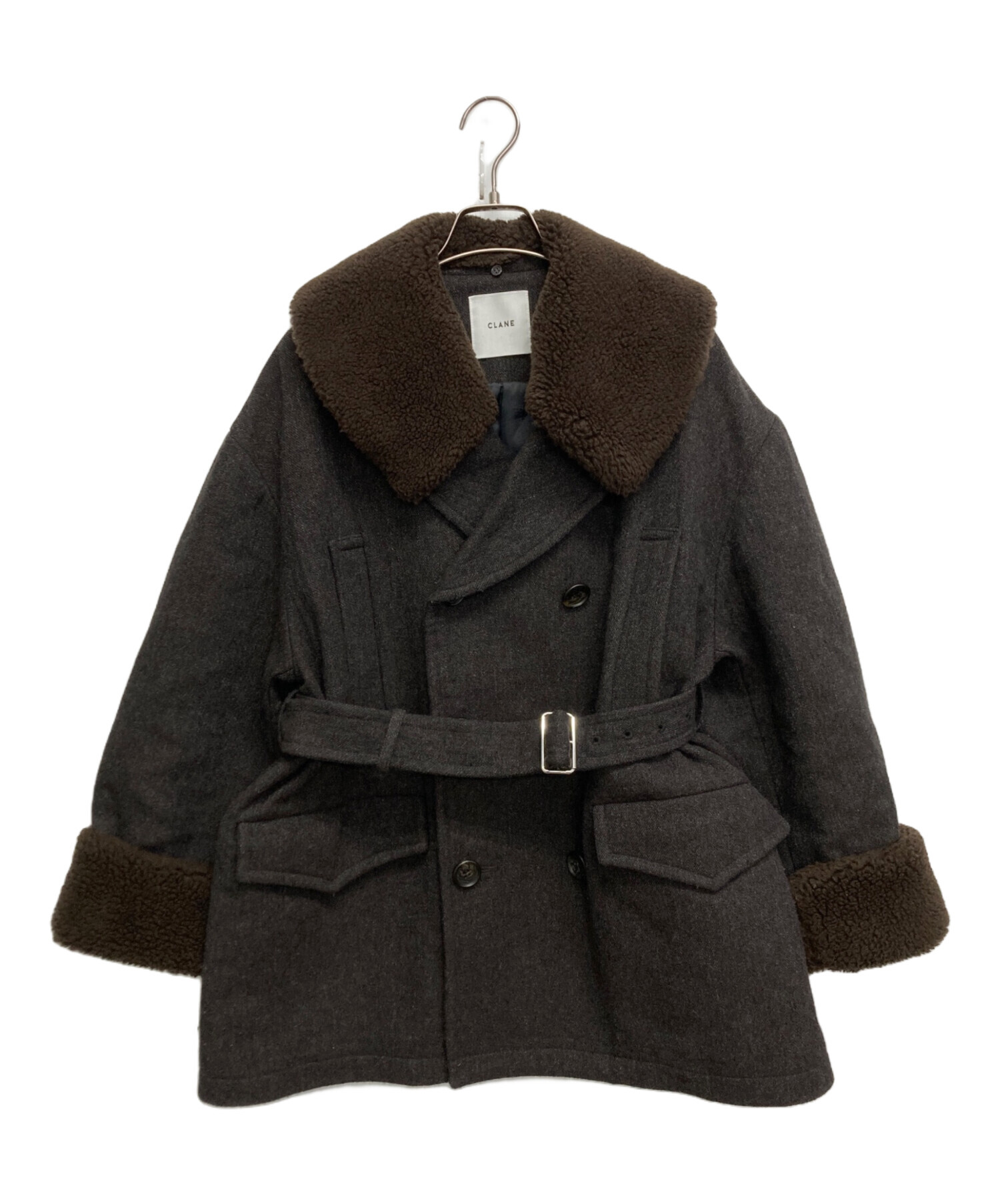 クラネ BOA COLLAR MILITARY COAT 中古・古着通販】CLANE (クラネ) BOA COLLAR MILITARY COAT ブラウン