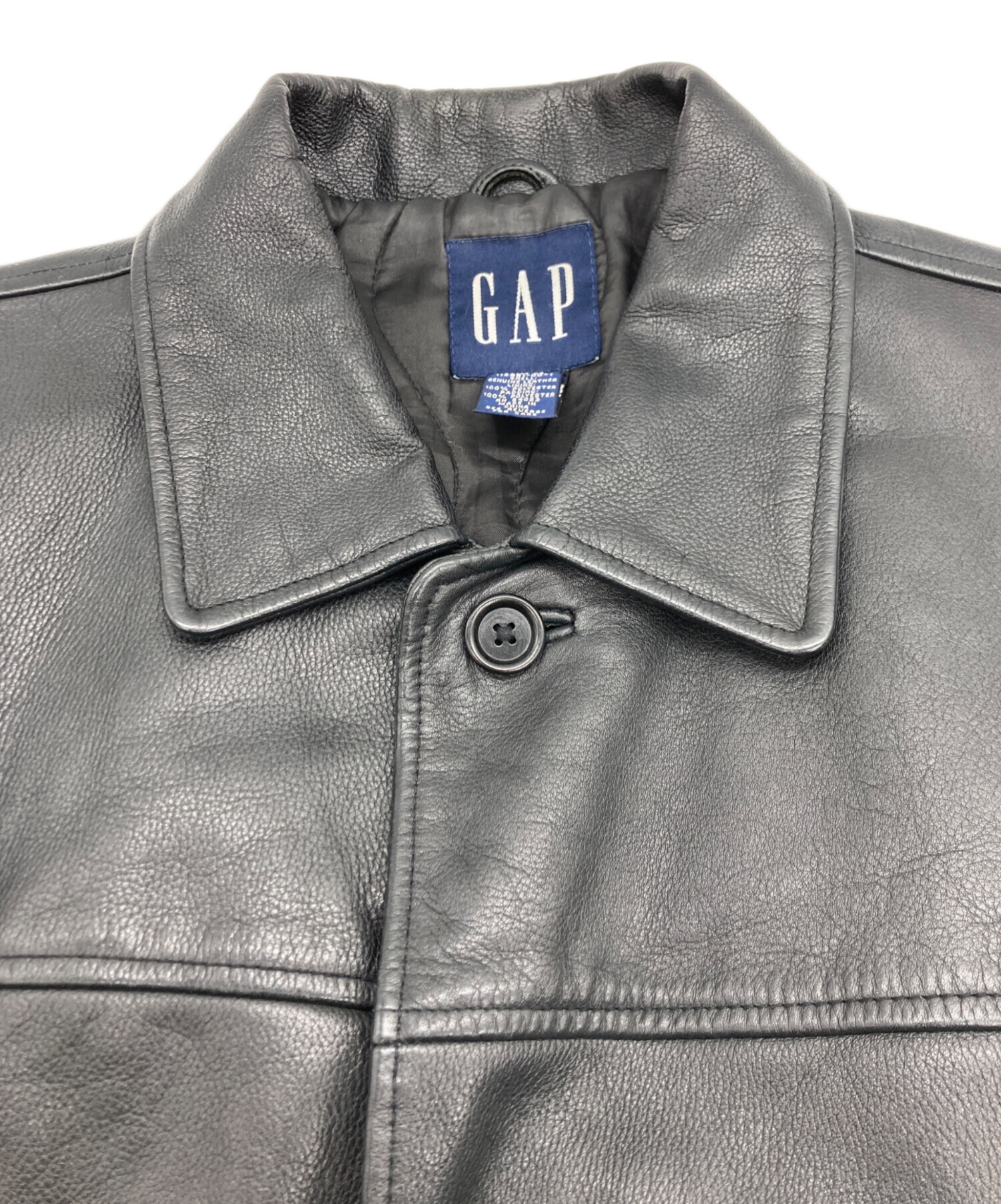 GAP ブラック レザー　カーコート Lサイズ　タグ付きデッドストック 中古・古着通販】GAP (ギャップ) レザーカーコート ブラック サイズ