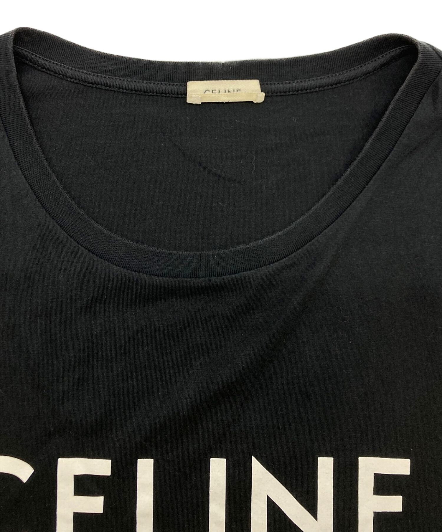 【中古】CELINE（セリーヌ）ブラック ロゴ Tシャツ 中古・古着通販】CELINE (セリーヌ) ロゴプリントTシャツ ブラック