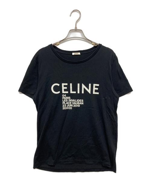 良品 CELINE セリーヌ ハートプリント ラインストーンロゴ 半袖 Tシャツ カットソー サイズM ブラック レディース 古着 中古 USED CELINE - 良品 CELINE セリーヌ ハートプリント ラインストーンロゴ