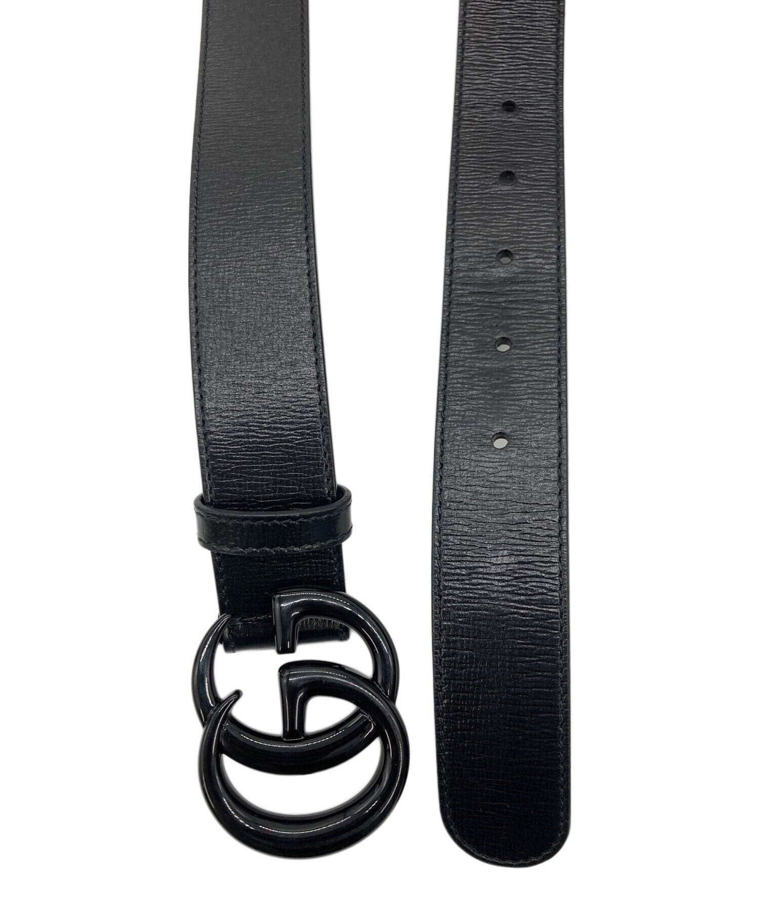 【GUCCI】GGマーモント ブラックレザーベルト 80/32 中古・古着通販】GUCCI (グッチ) GGマーモント レザーベルト ブラック