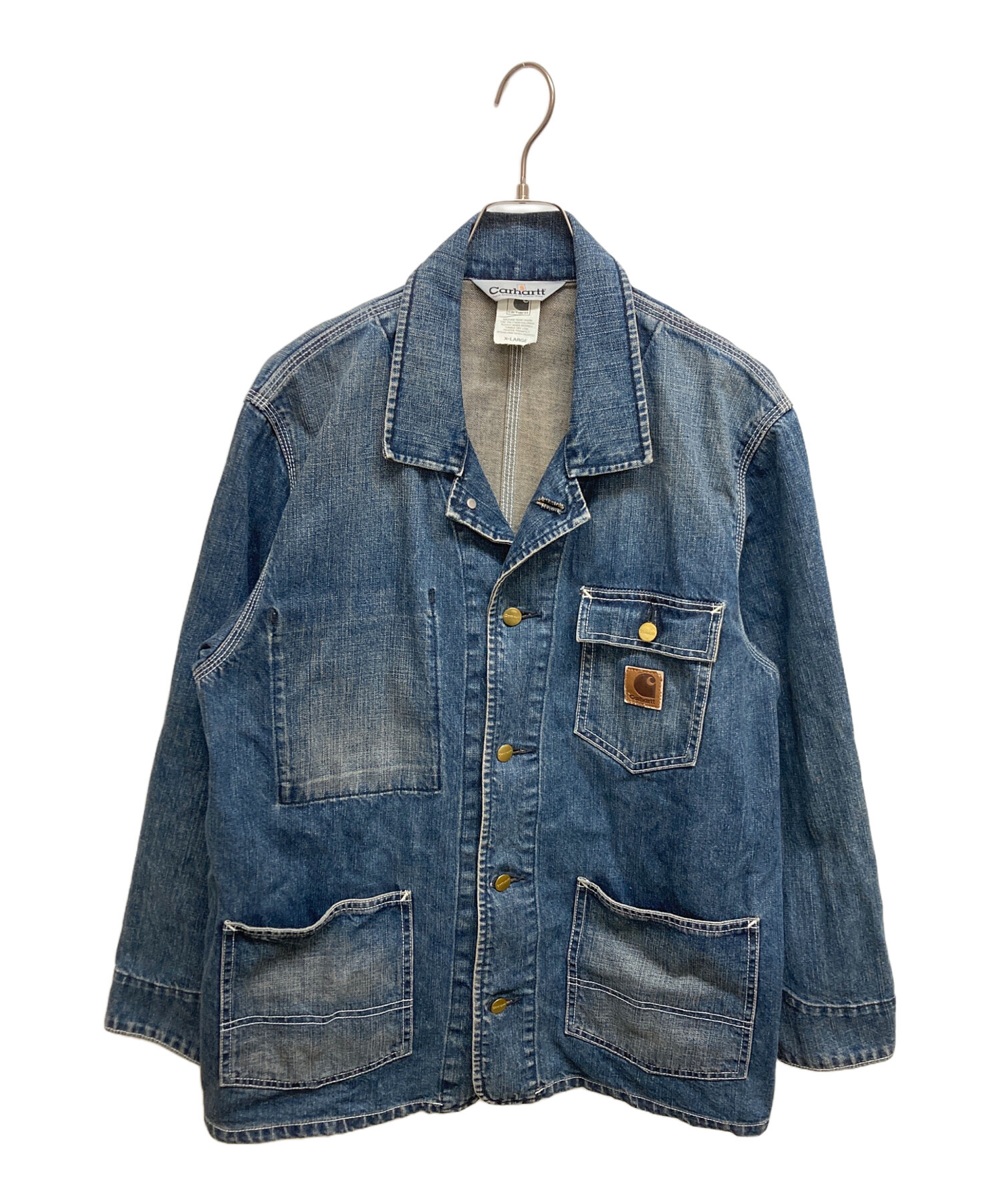 【レア】Carhartt カバーオール　トラディショナルコート　XL 　企業ロゴ Carhartt トラディショナルジャケット 企業ロゴ ネイビー 3XL 古着