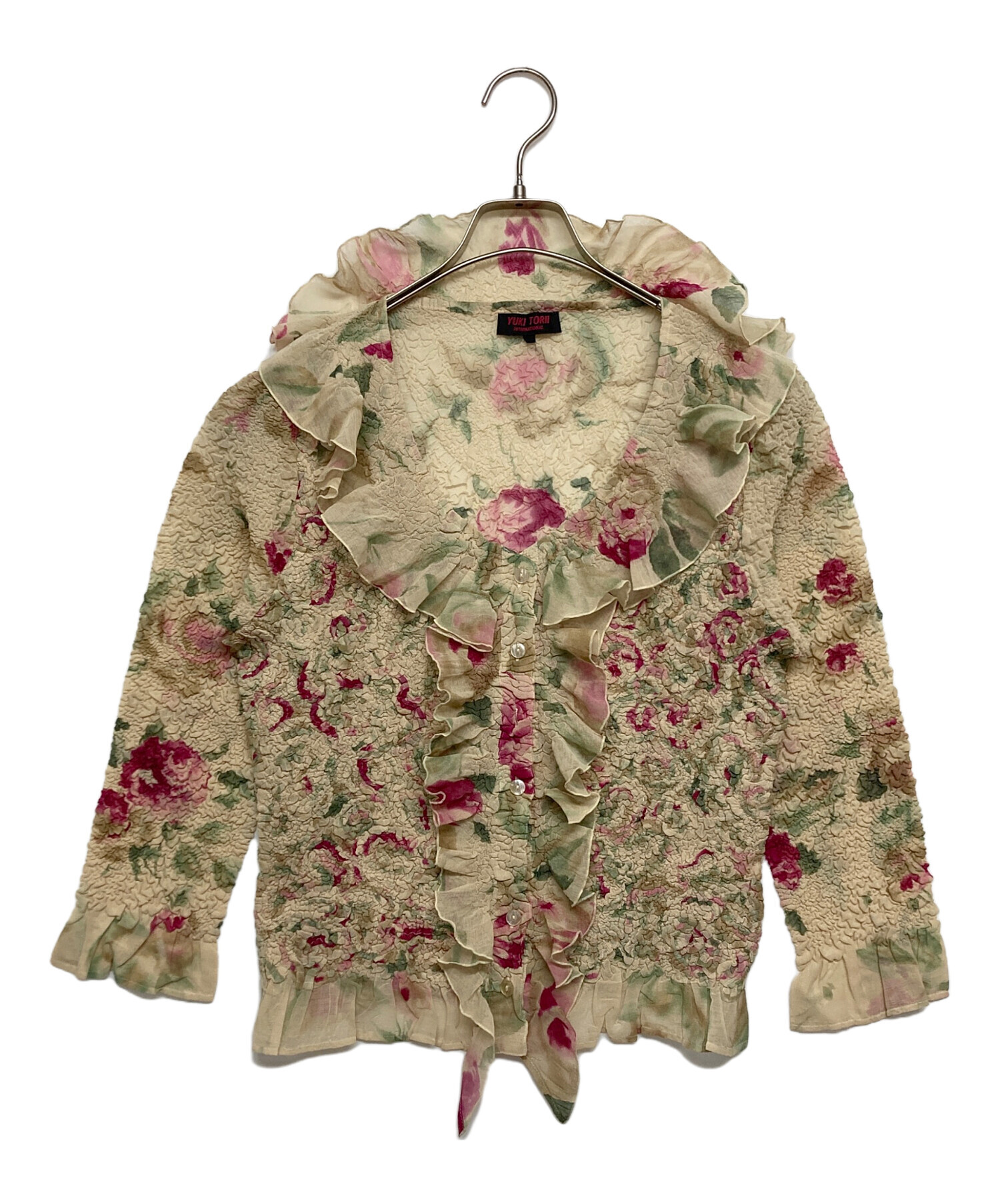 【ユキトリイ/YUKI TORII】タグ付き 花柄シャツジャケット フリルレース 中古・古着通販】YUKI TORII (ユキ トリイ) 花柄フリルプリーツ