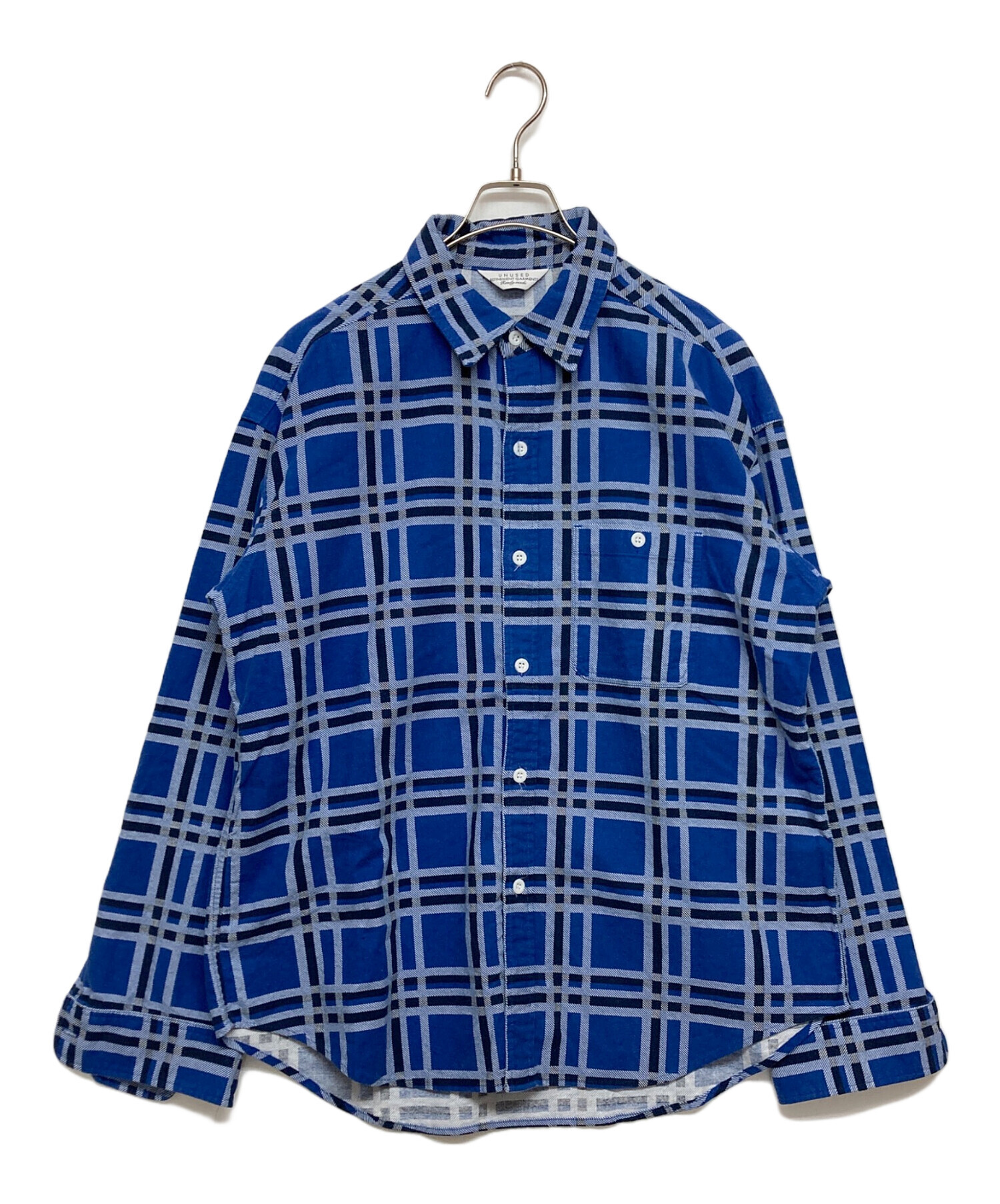 美品 UNUSED アンユーズド SILK COTTON SH シルク コットン シャツ カットソー ストライプ オーバーサイズ 1 青 ブルー 白 ホワイト メンズ 古着 中古 USED UNUSED / アンユーズド | SILK COTTON SH シルク コットン ストライプ