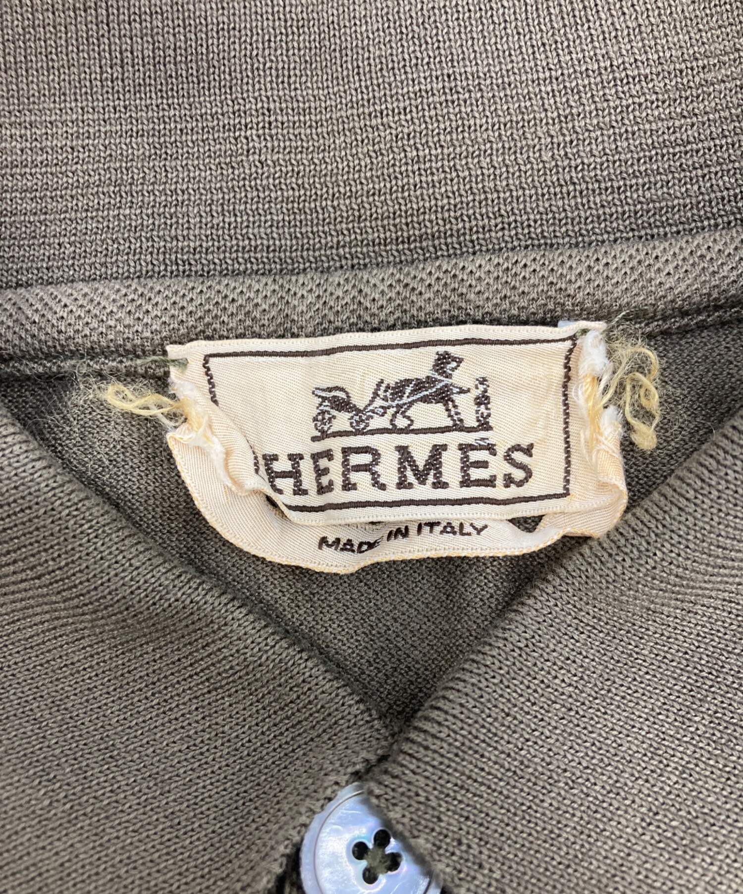 中古・古着通販】HERMES (エルメス) ロゴ刺繍ポロシャツ カーキ サイズ