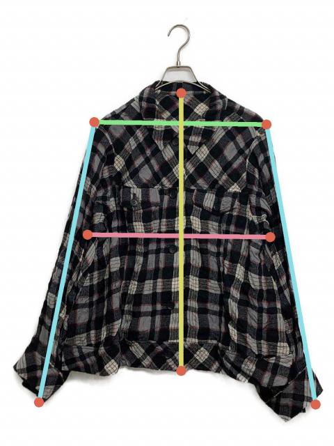 慈雨　ジウ　チェック柄変形デザインジャケット 中古・古着通販】慈雨 (ジウ) チェックシャツジャケット ブラック