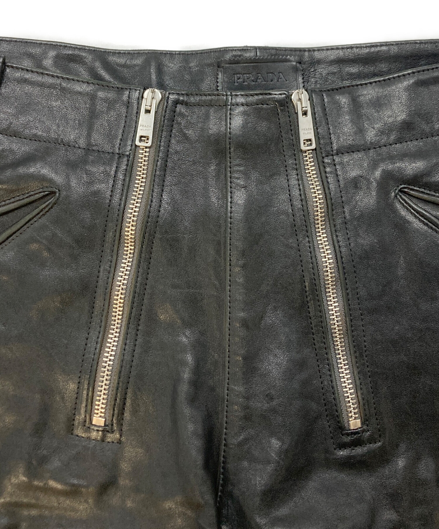 中古・古着通販】PRADA (プラダ) ダブルジップレザーショートパンツ