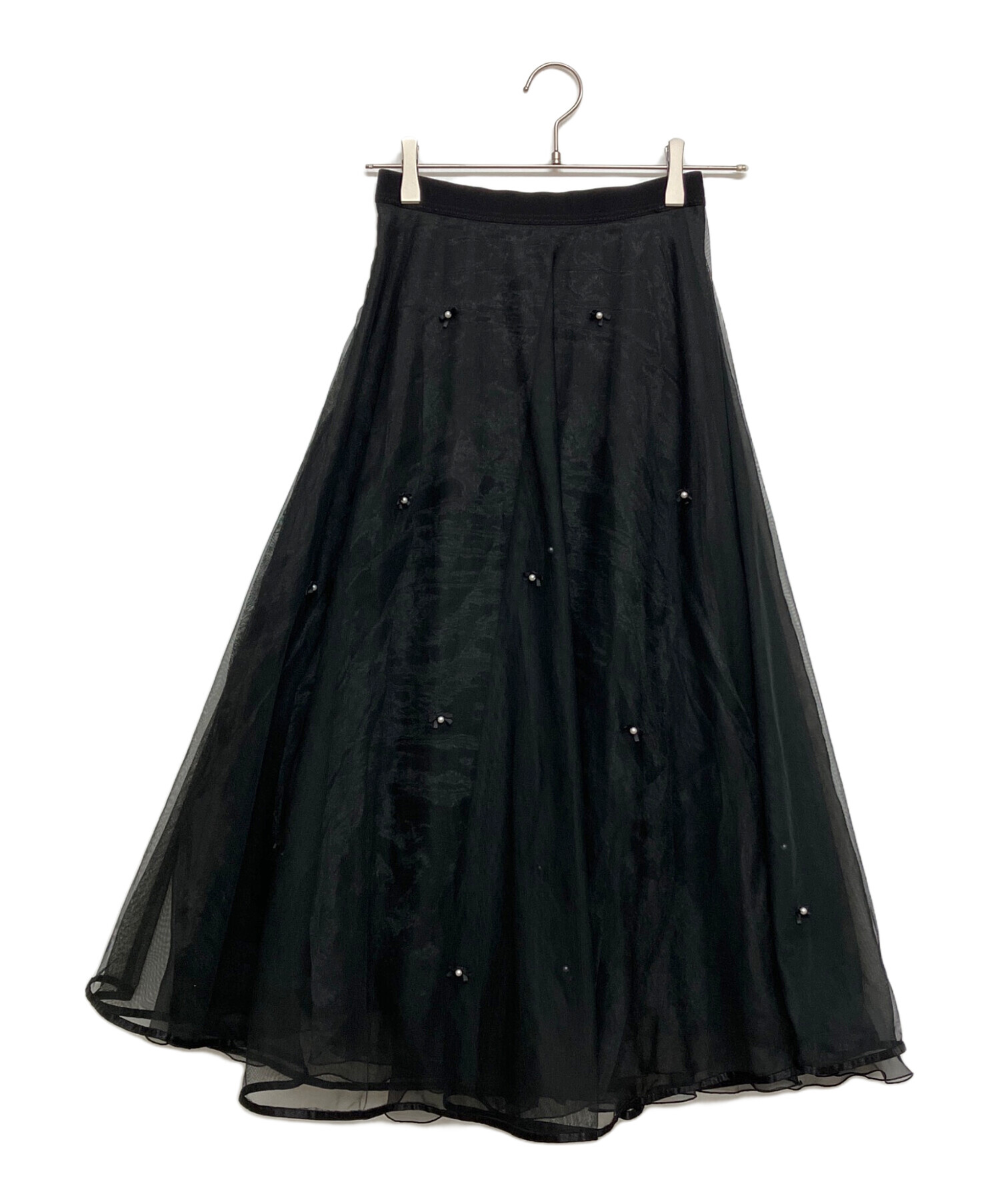 77227★CELFORD パール装飾 チュール ロングスカート ブラック 77227☆CELFORD パール装飾 チュール ロングスカート ブラック 中古