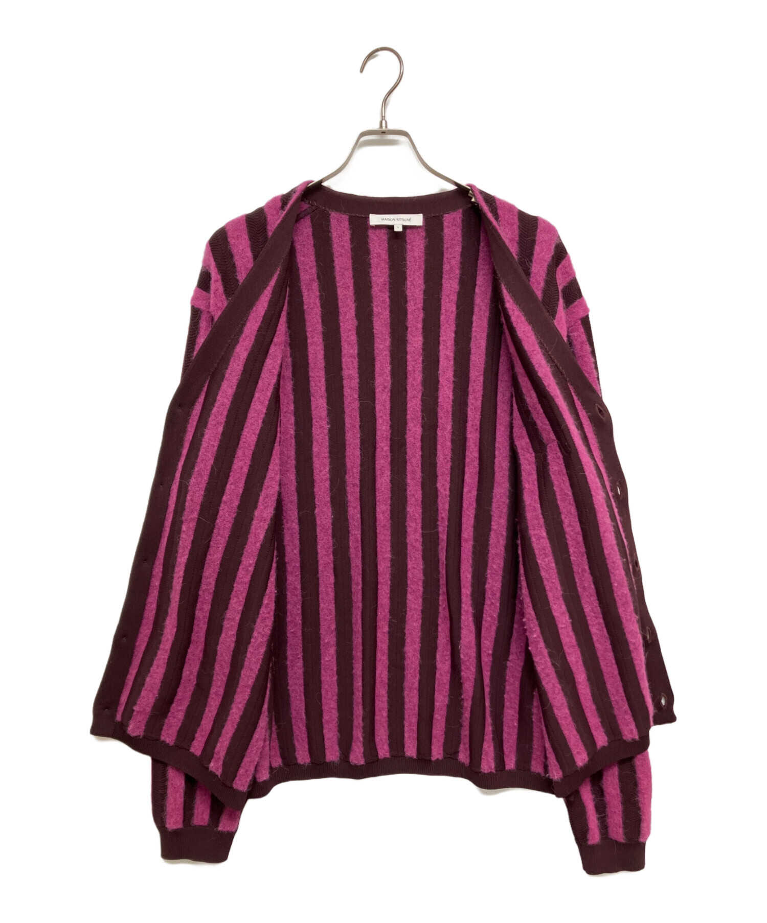 MAISON KITSUNÉ ピンクストライプカーディガン 中古・古着通販】MAISON KITSUNE (メゾンキツネ) アルパカ混ストライプ