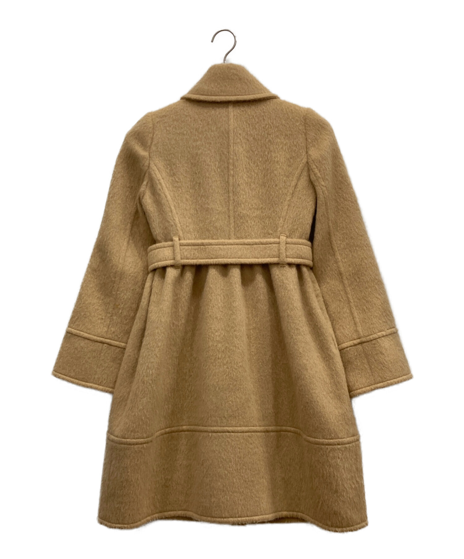 バーバリーブルーレーベル Aライン プリーツ コート ウール キャメル