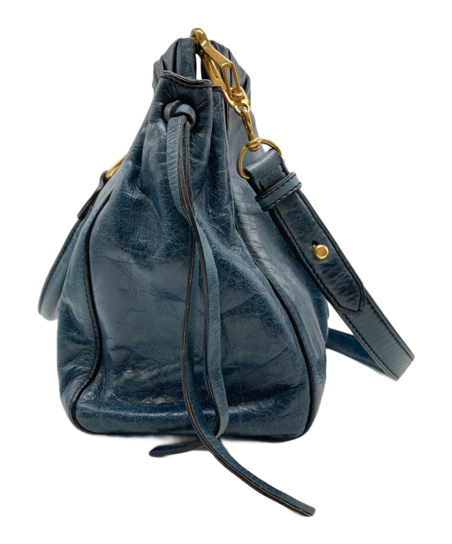 miu miu 2way ネイビー レザーバッグ ショルダーバッグ