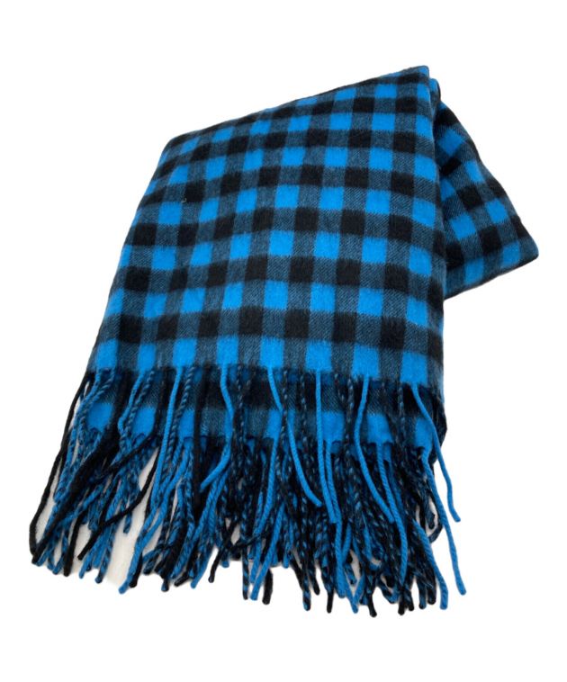 アソースメレ 大判ストール 青x黒　ブロックチェック　カシミア　大判ストール 中古・古着通販】ASAUCE MELER (アソースメレ) カシミヤブロック