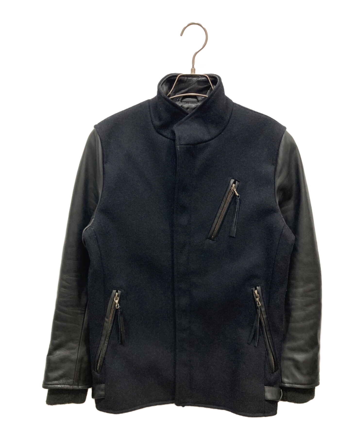 中古・古着通販】VADEL (バデル) 袖レザージャケット ブラック 中古・古着通販】VADEL (バデル) 袖レザージャケット ブラック
