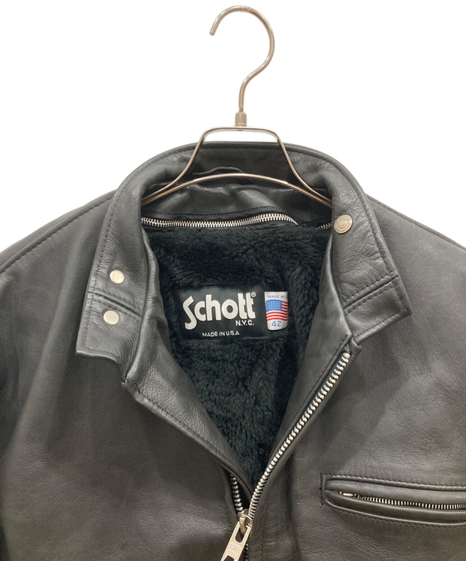メンズ　Schott 黒　革ジャン　42 Schott N.Y.C ショット 641XXH HORSEHIDE CAFE RACER レザー