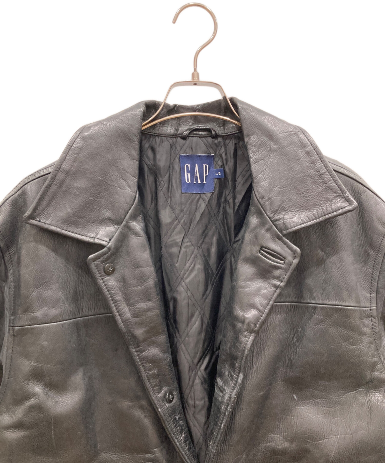 GAP ブラック レザー　カーコート Lサイズ　タグ付きデッドストック 中古・古着通販】GAP (ギャップ) レザーカーコート ブラック サイズ:Ⅼ