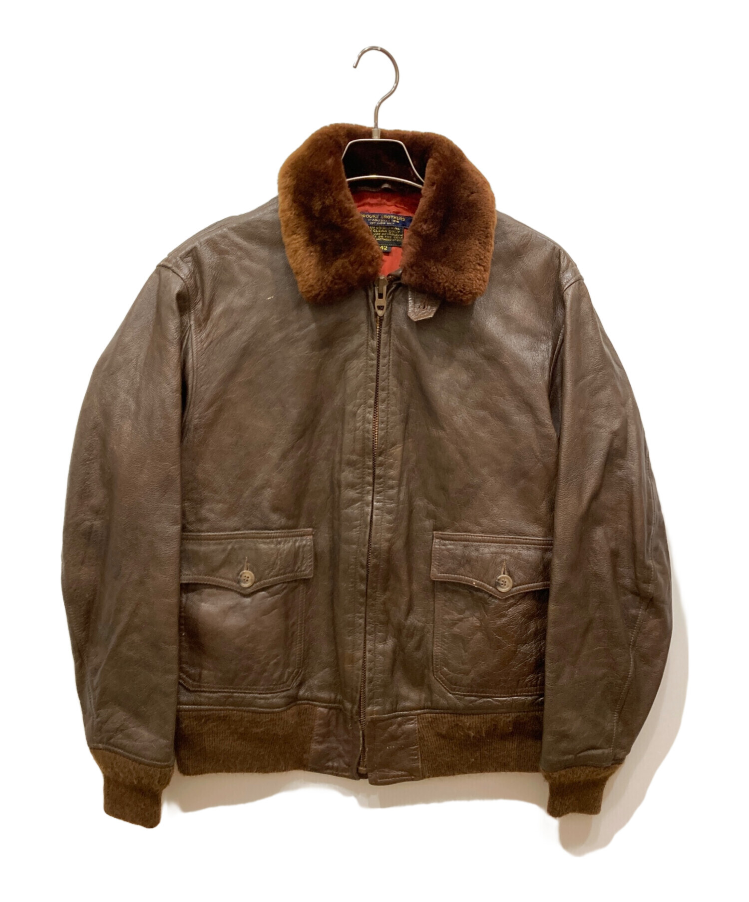 Brooks Brothers レザーフライトジャケット ブラウン L 中古・古着通販】BROOKS BROTHERS (ブルックスブラザーズ) G-1 レザー