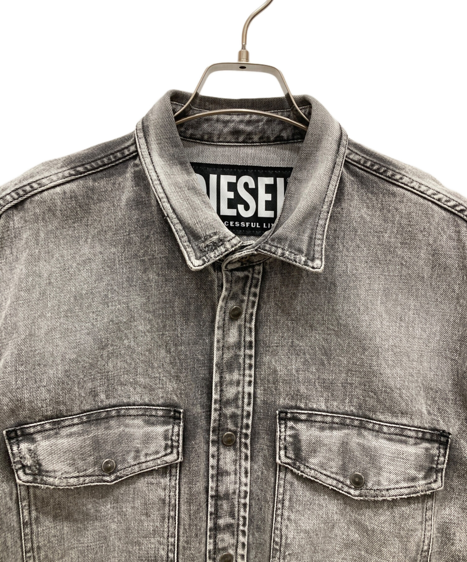 中古・古着通販】DIESEL (ディーゼル) ダメージ加工デニムシャツ